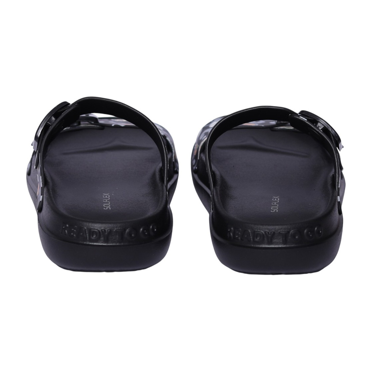 Women Black Floral Print Two-Strap Sandal