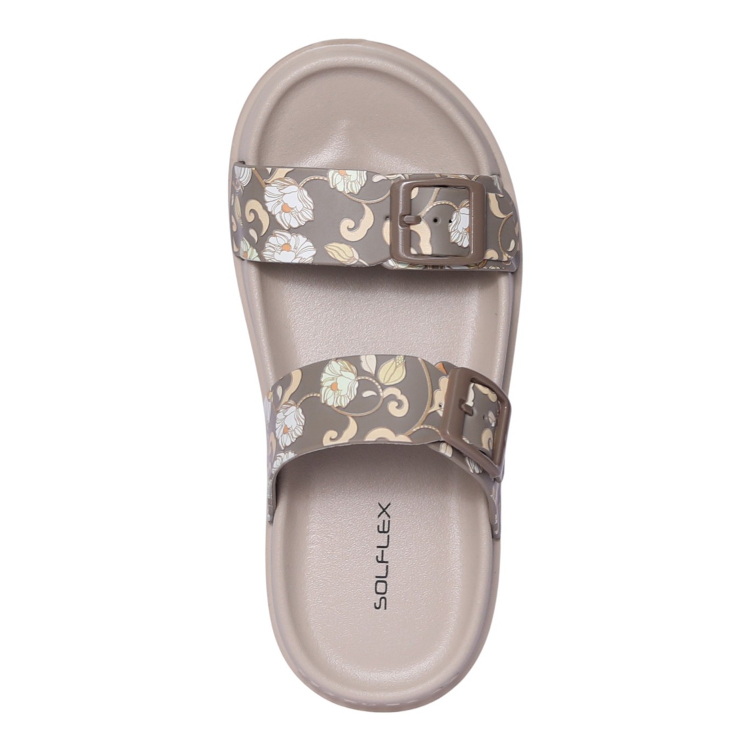 Women Light Grey Floral Print Two-Strap Sandal