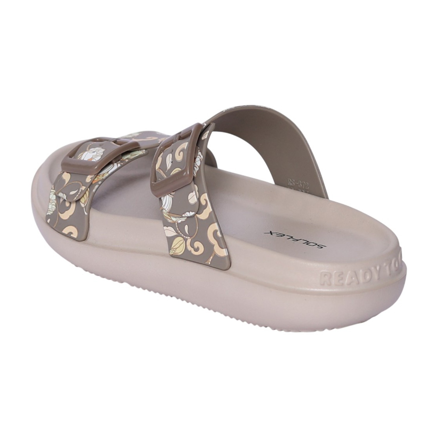 Women Light Grey Floral Print Two-Strap Sandal