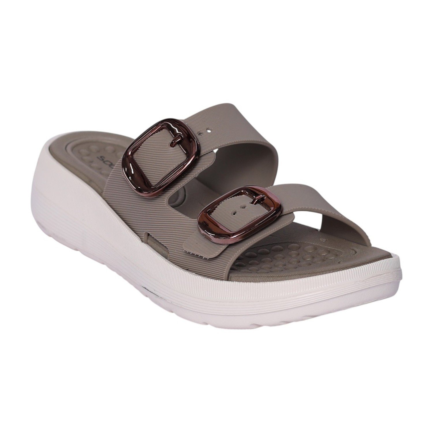 Women Brown Double-Buckle Sandal