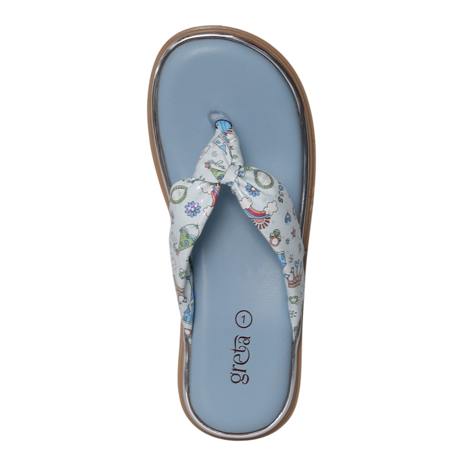 greta | Girls Blue Printed Toe-Post Sandals|3