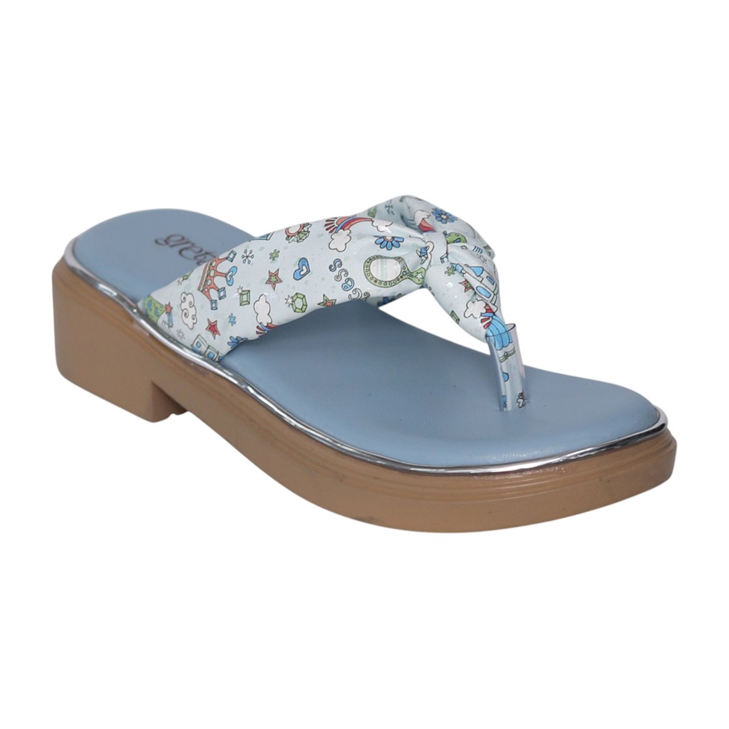 greta | Girls Blue Printed Toe-Post Sandals|0