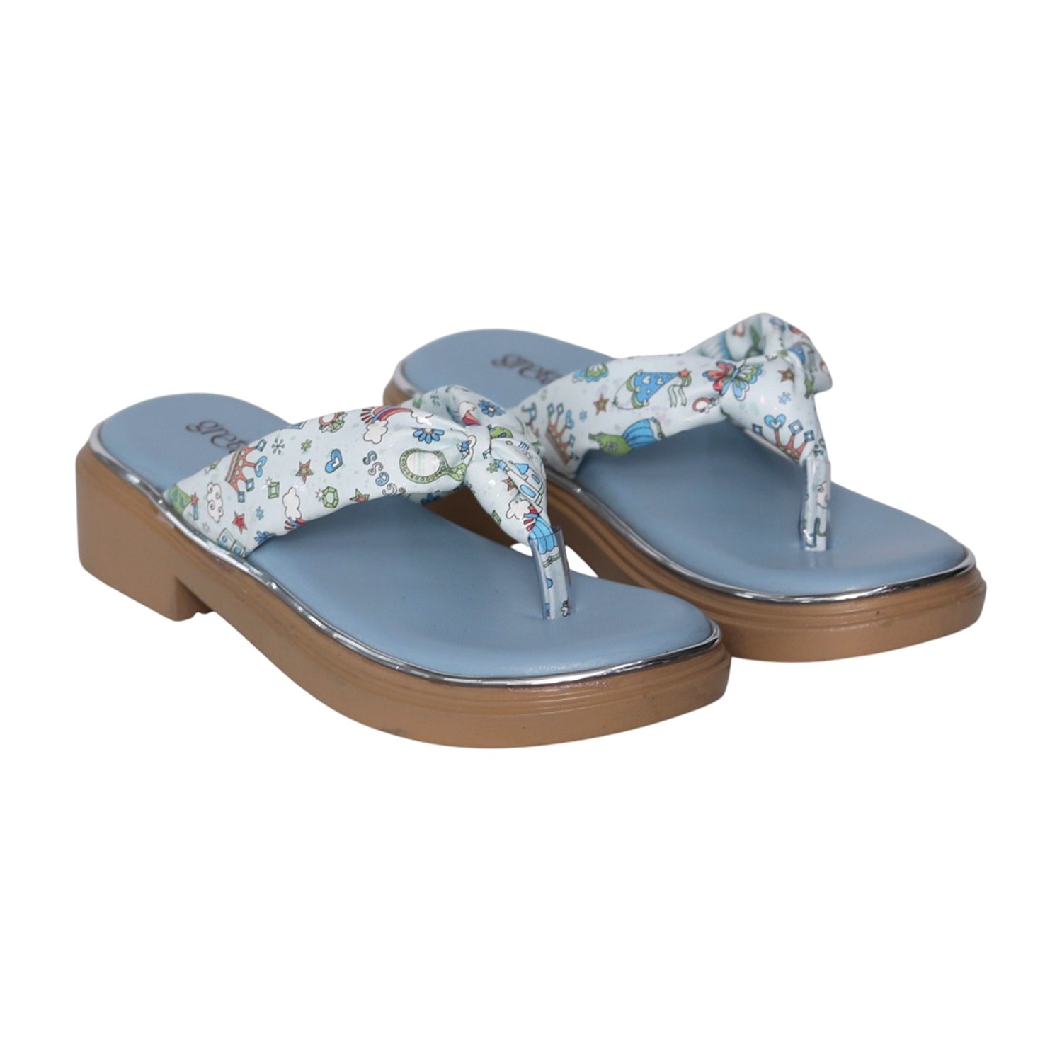 greta | Girls Blue Printed Toe-Post Sandals|1