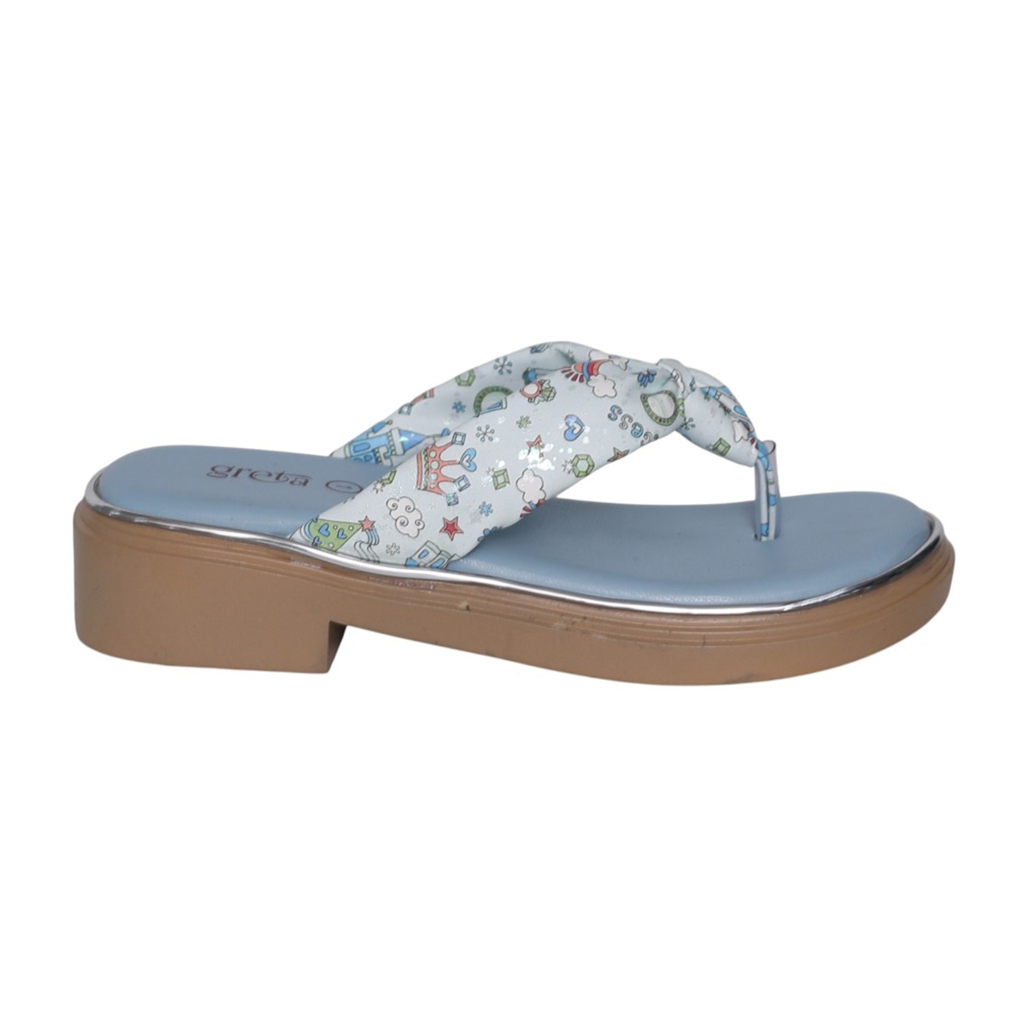 greta | Girls Blue Printed Toe-Post Sandals|2
