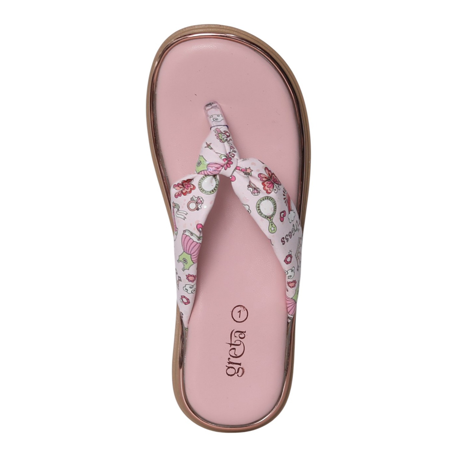 greta | Girls Pink Printed Toe-Post Sandals|3