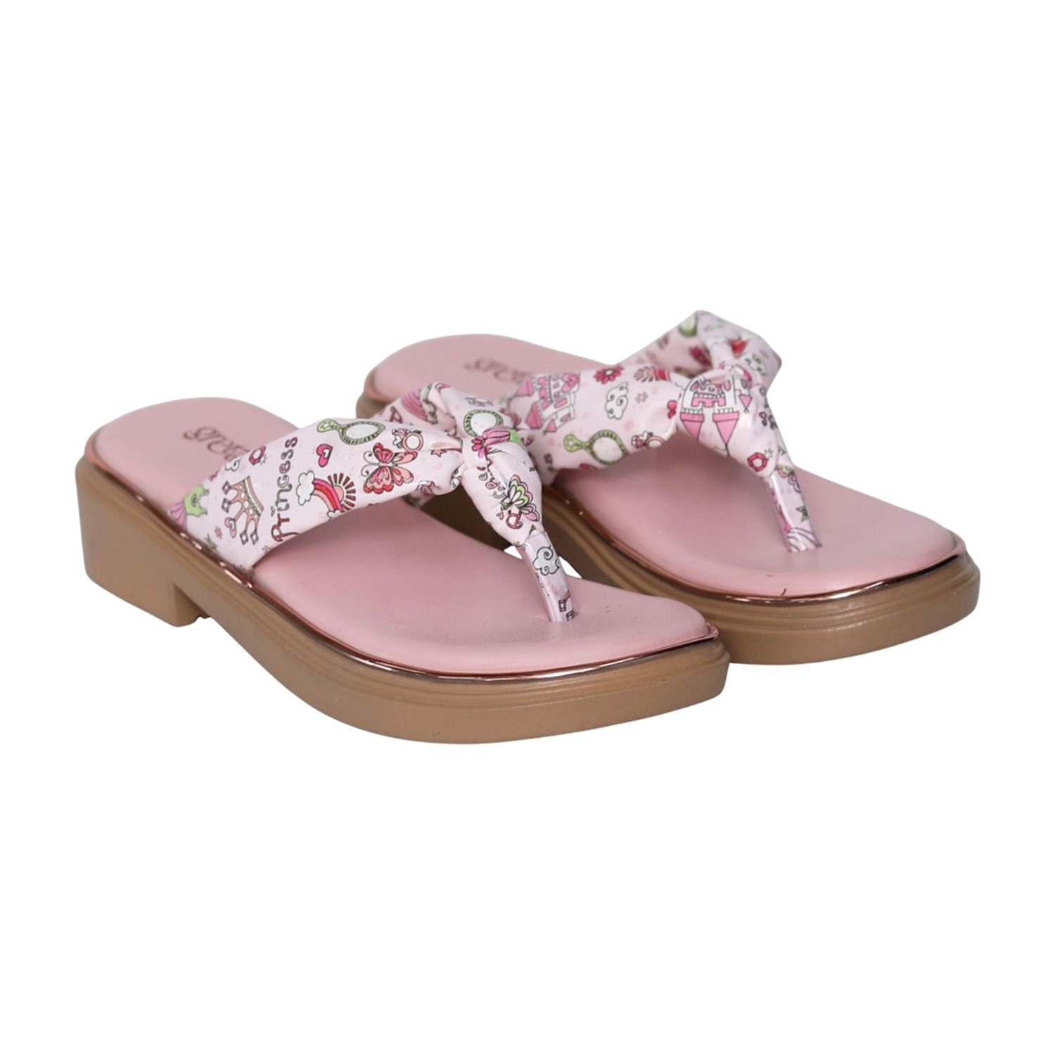 greta | Girls Pink Printed Toe-Post Sandals|1