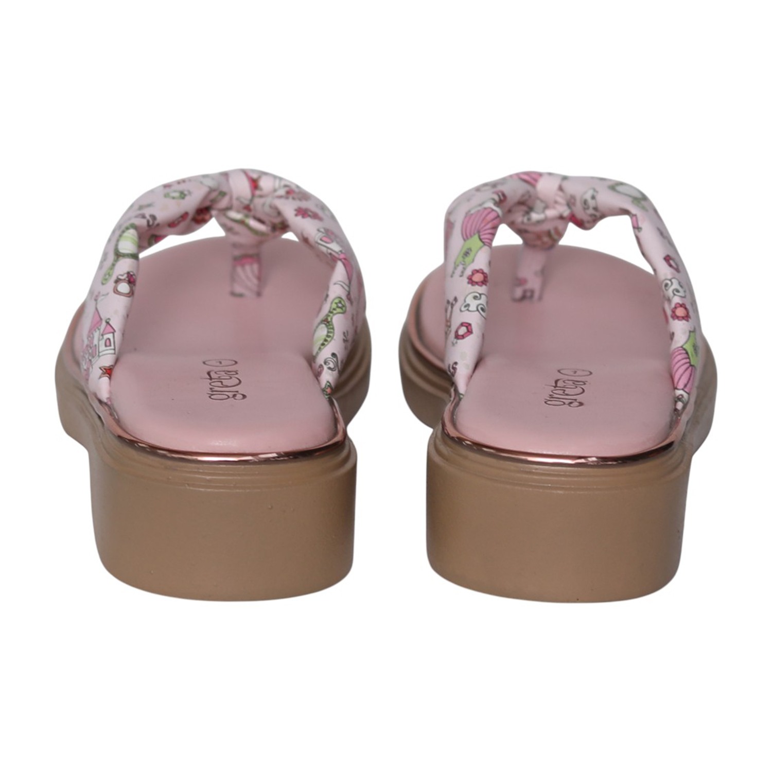greta | Girls Pink Printed Toe-Post Sandals|6