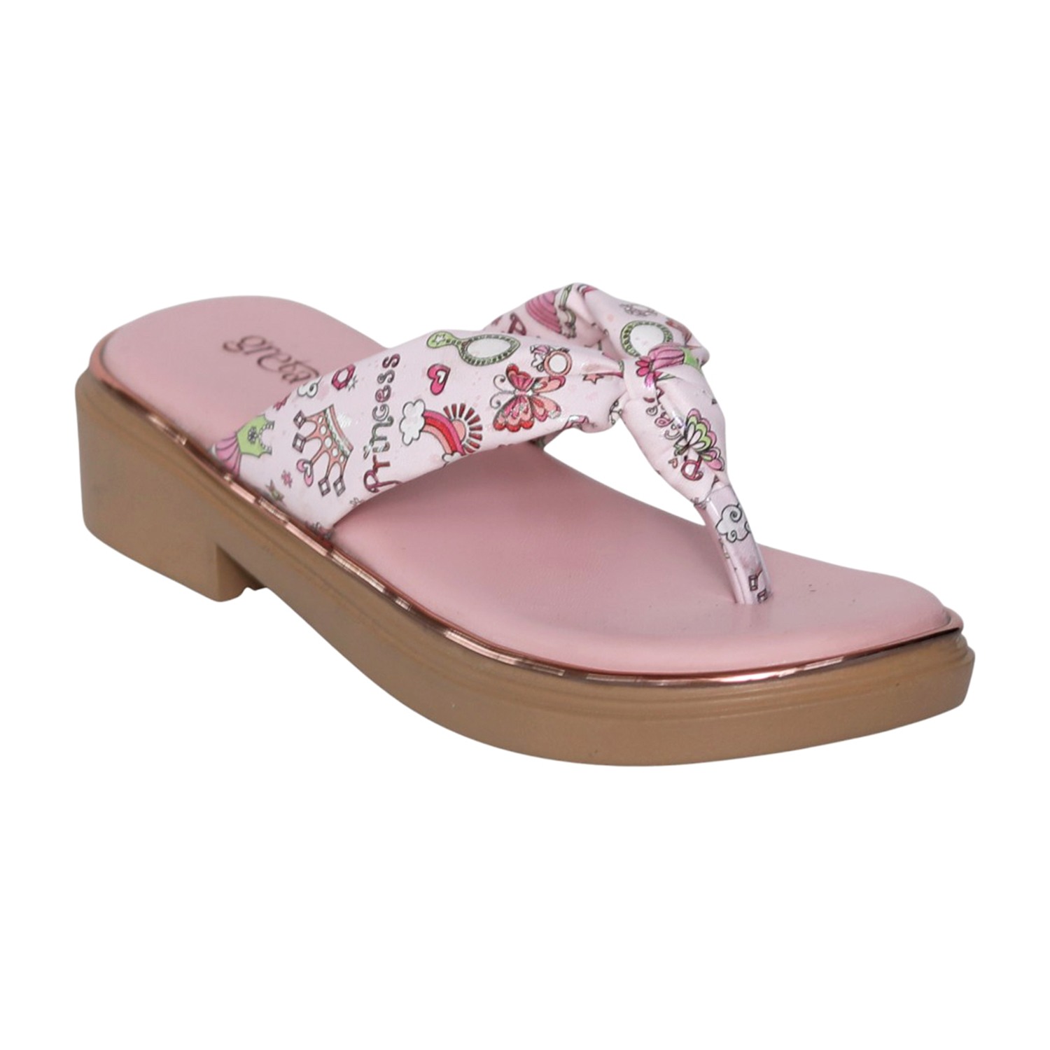 Girls Pink Printed Toe-Post Sandals