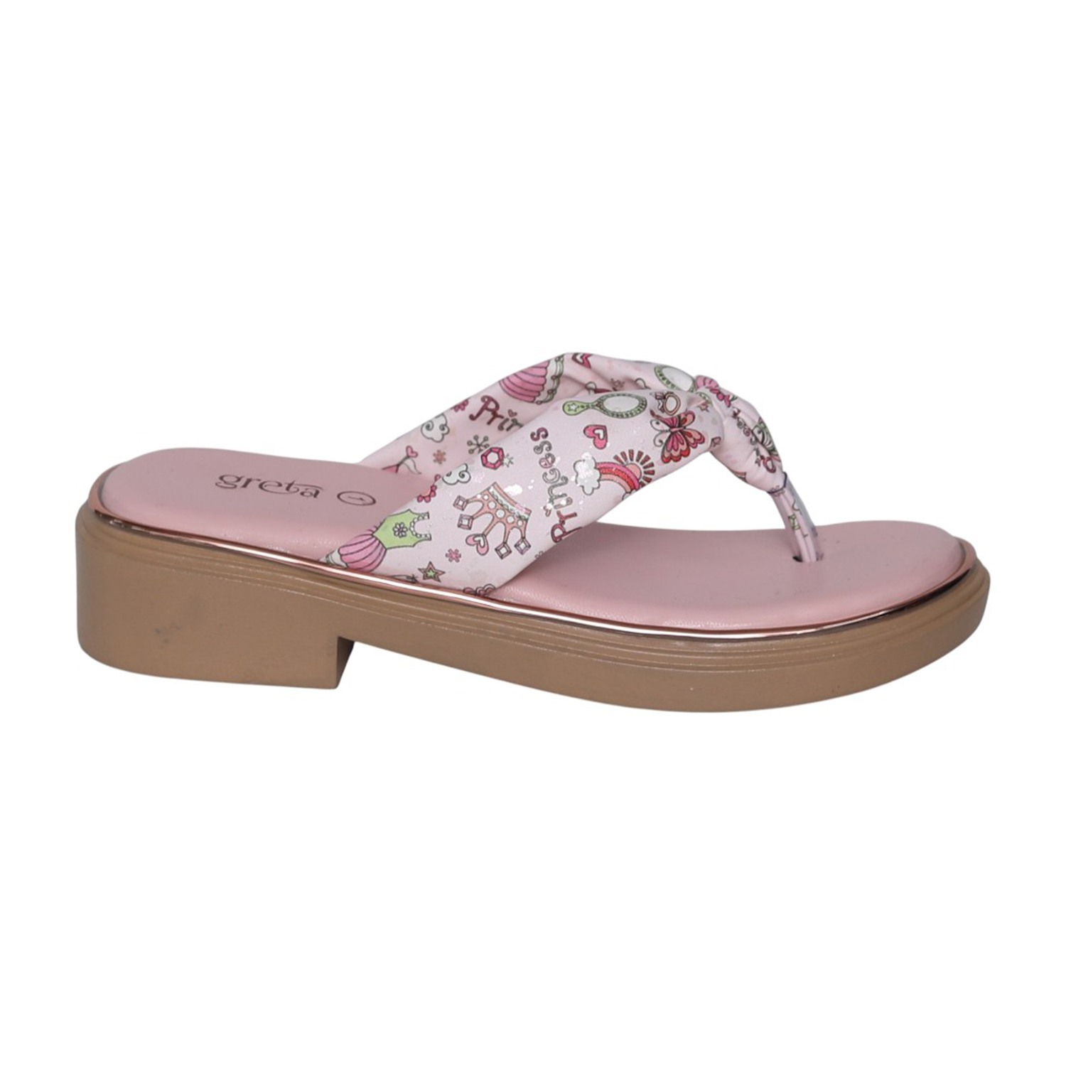 greta | Girls Pink Printed Toe-Post Sandals|2