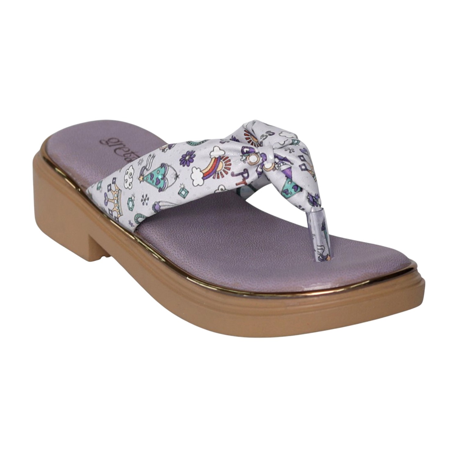 Girls Purple Printed Toe-Post Sandals