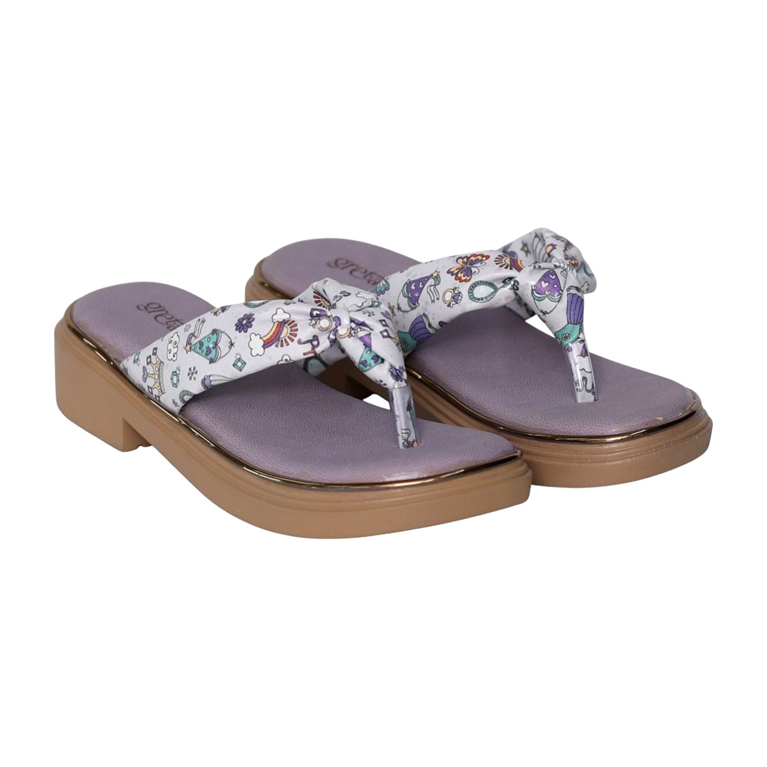 greta | Girls Purple Printed Toe-Post Sandals|1