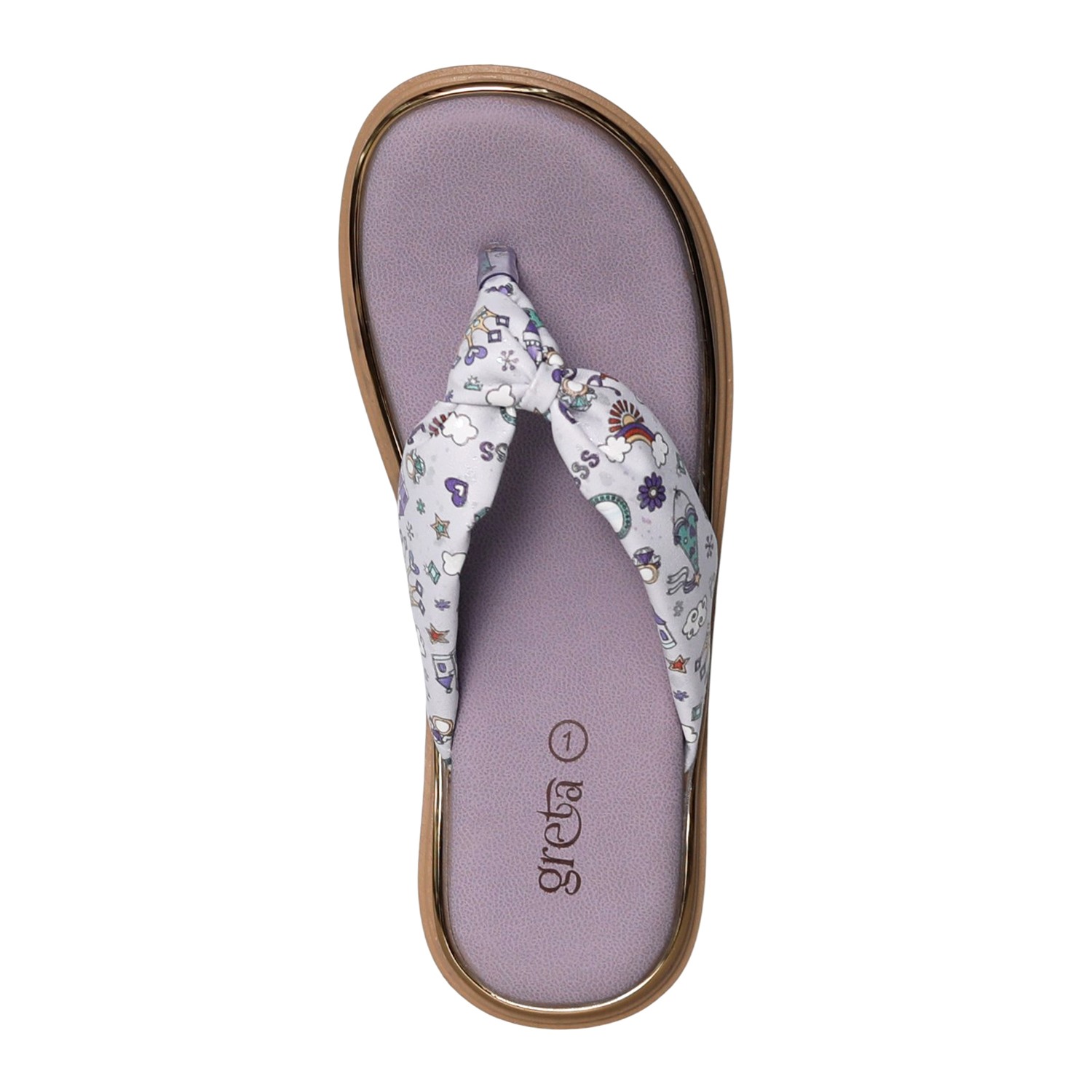 greta | Girls Purple Printed Toe-Post Sandals|3
