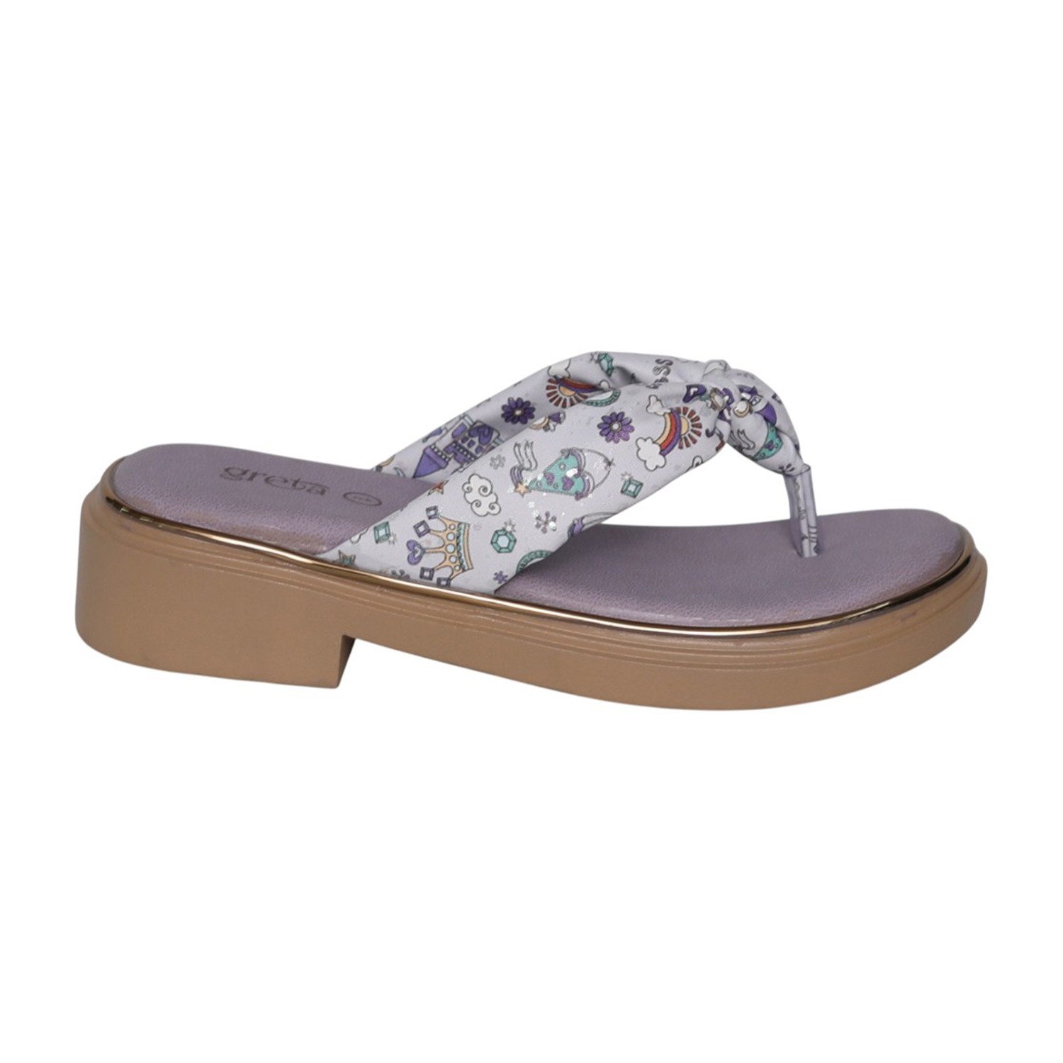 greta | Girls Purple Printed Toe-Post Sandals|2