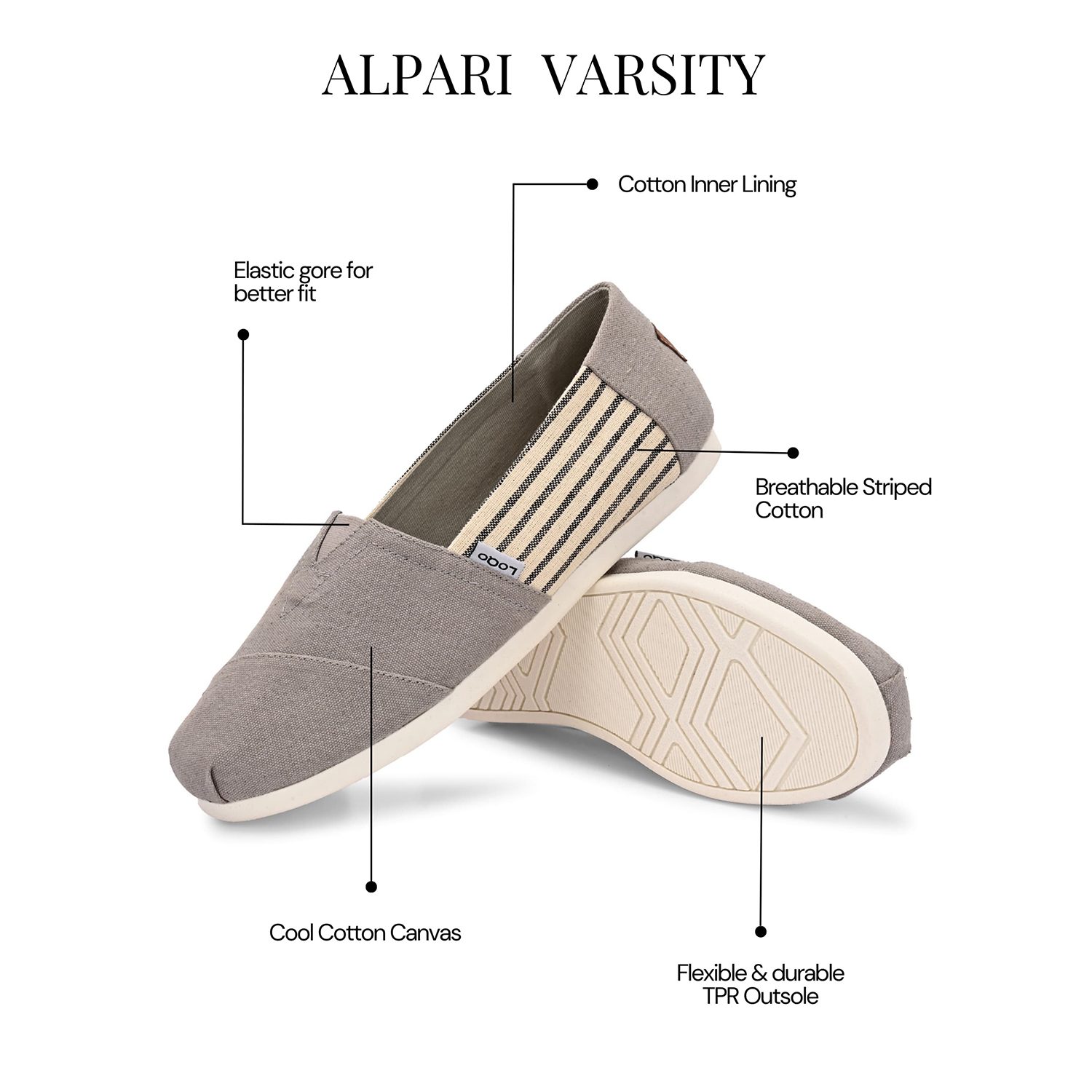 LoQo | Alpari Varsity Men's Grey Slip-ons|6