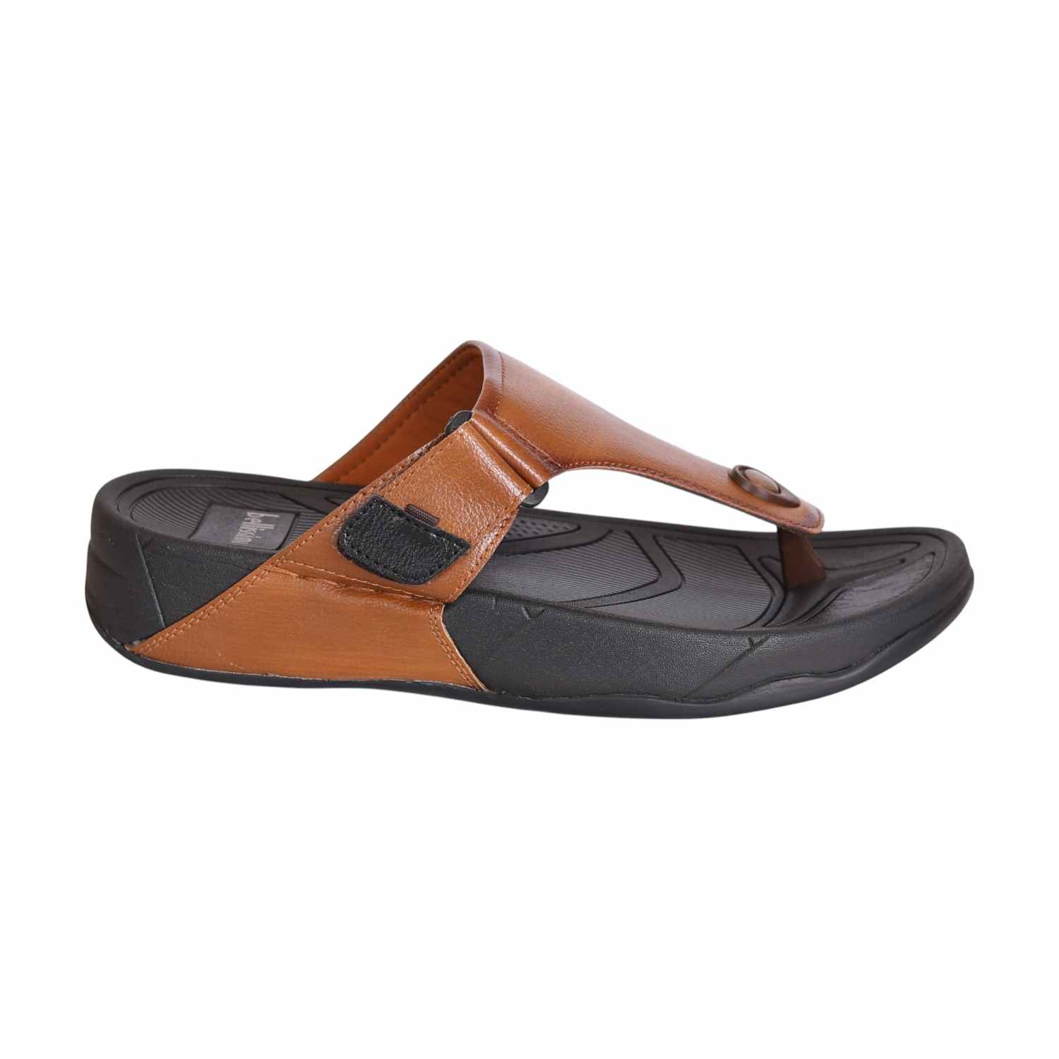 Men Tan Leather Wedge Thong Sandals with Adjustable Strap