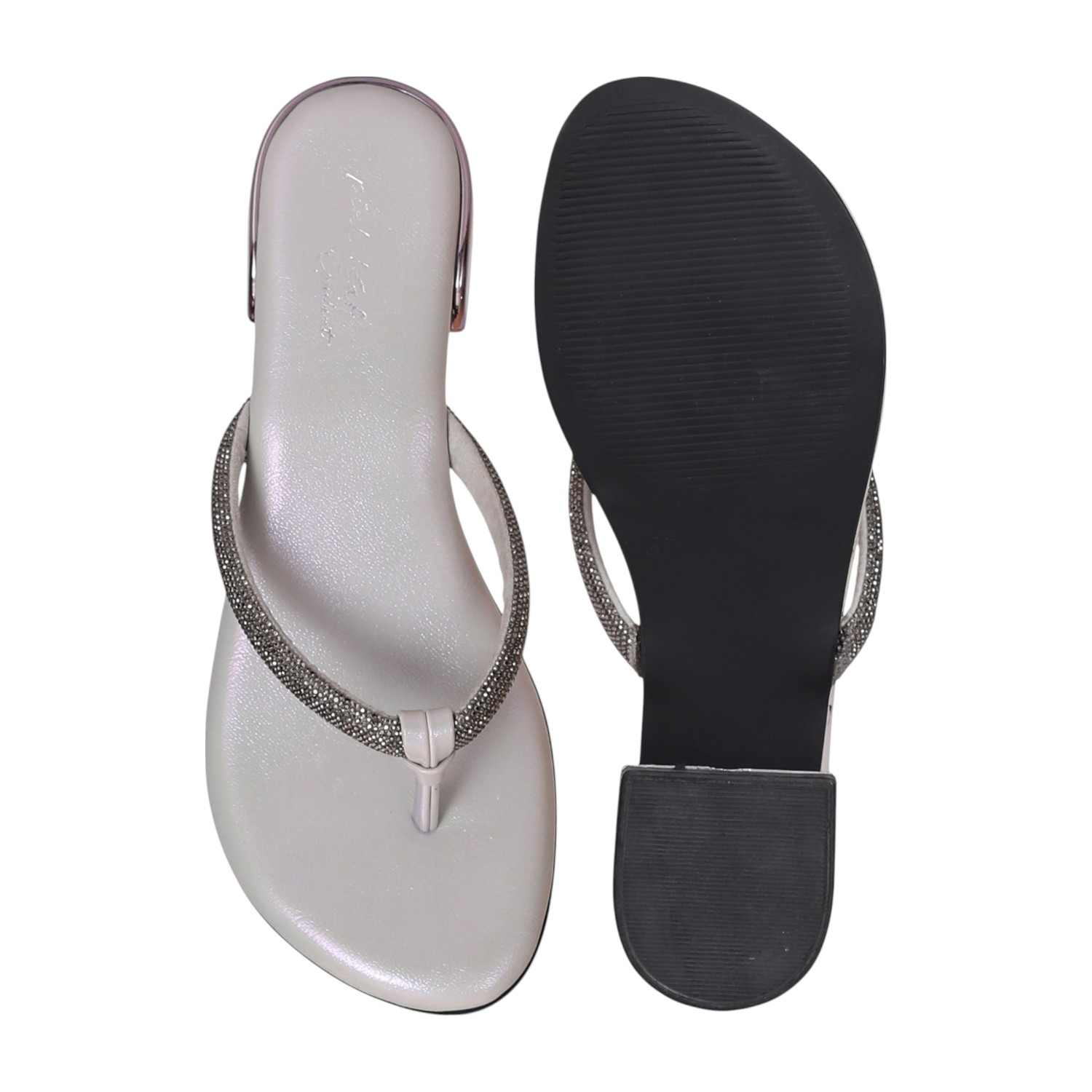 Women Grey Party Thongs with Rhinestones