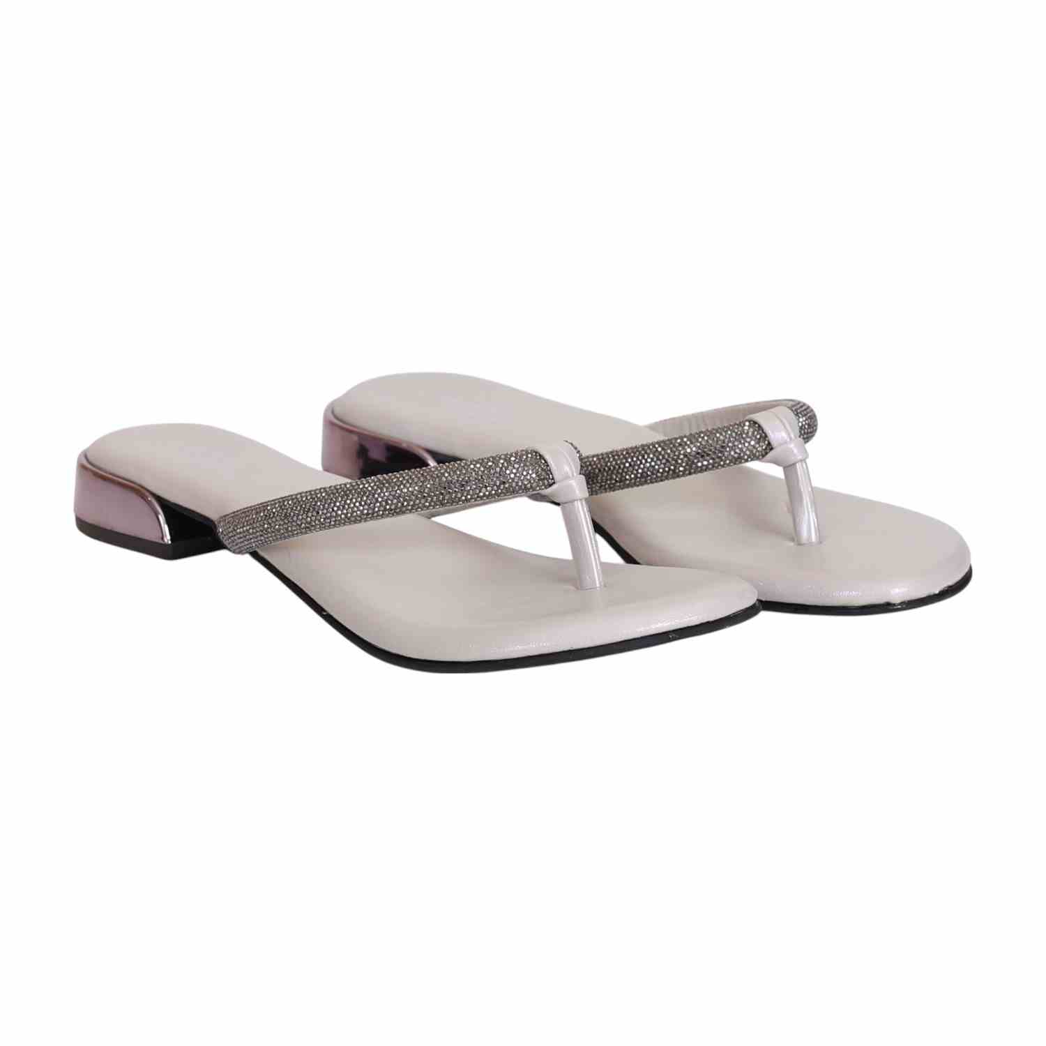 Women Grey Party Thongs with Rhinestones