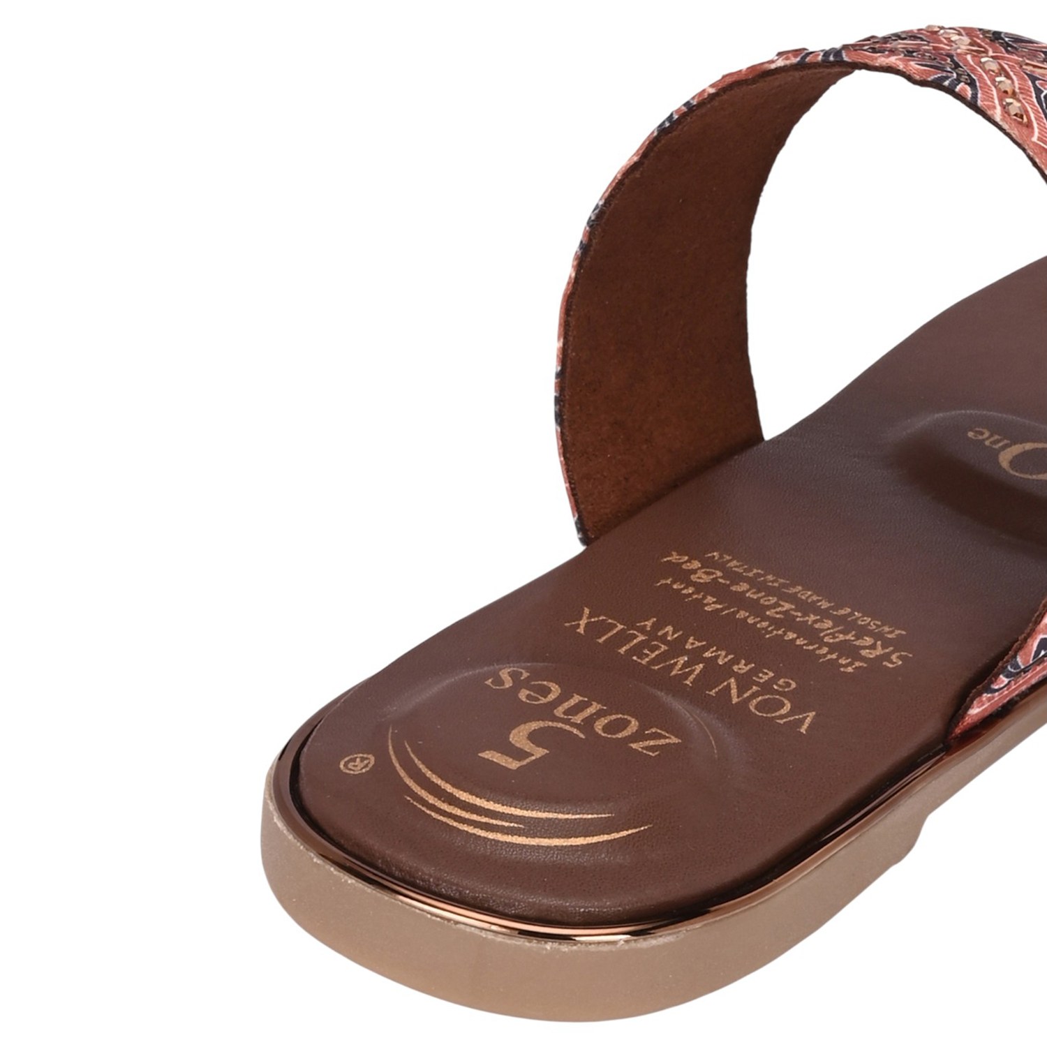 Women Brown Ethnic Print Flat Slide Sandal with Toe Loop