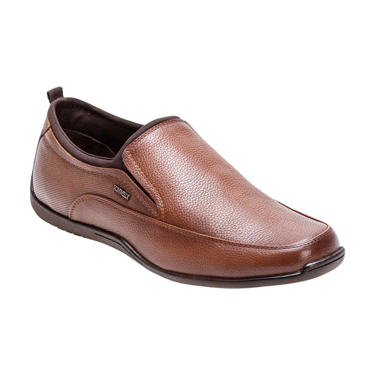 Sleek Sophistication Men Tan Textured Leather Slip-On Dress Shoes