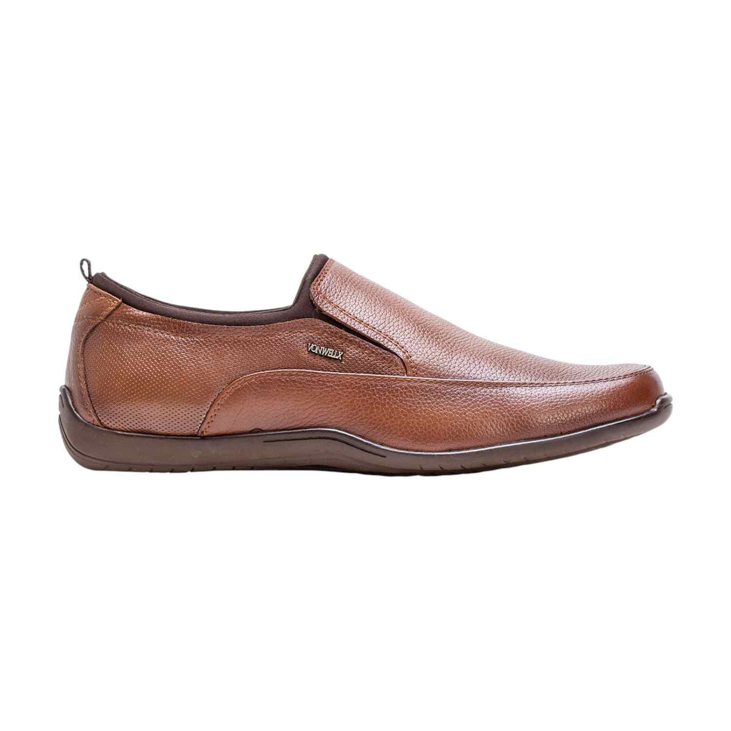 Sleek Sophistication Men Tan Textured Leather Slip-On Dress Shoes