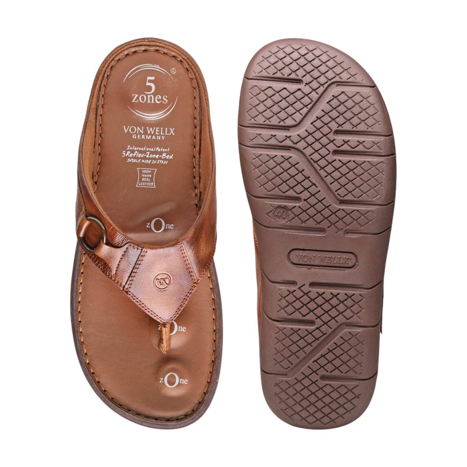 Men Tan Genuine Leather Toe-Ring Thong Sandals