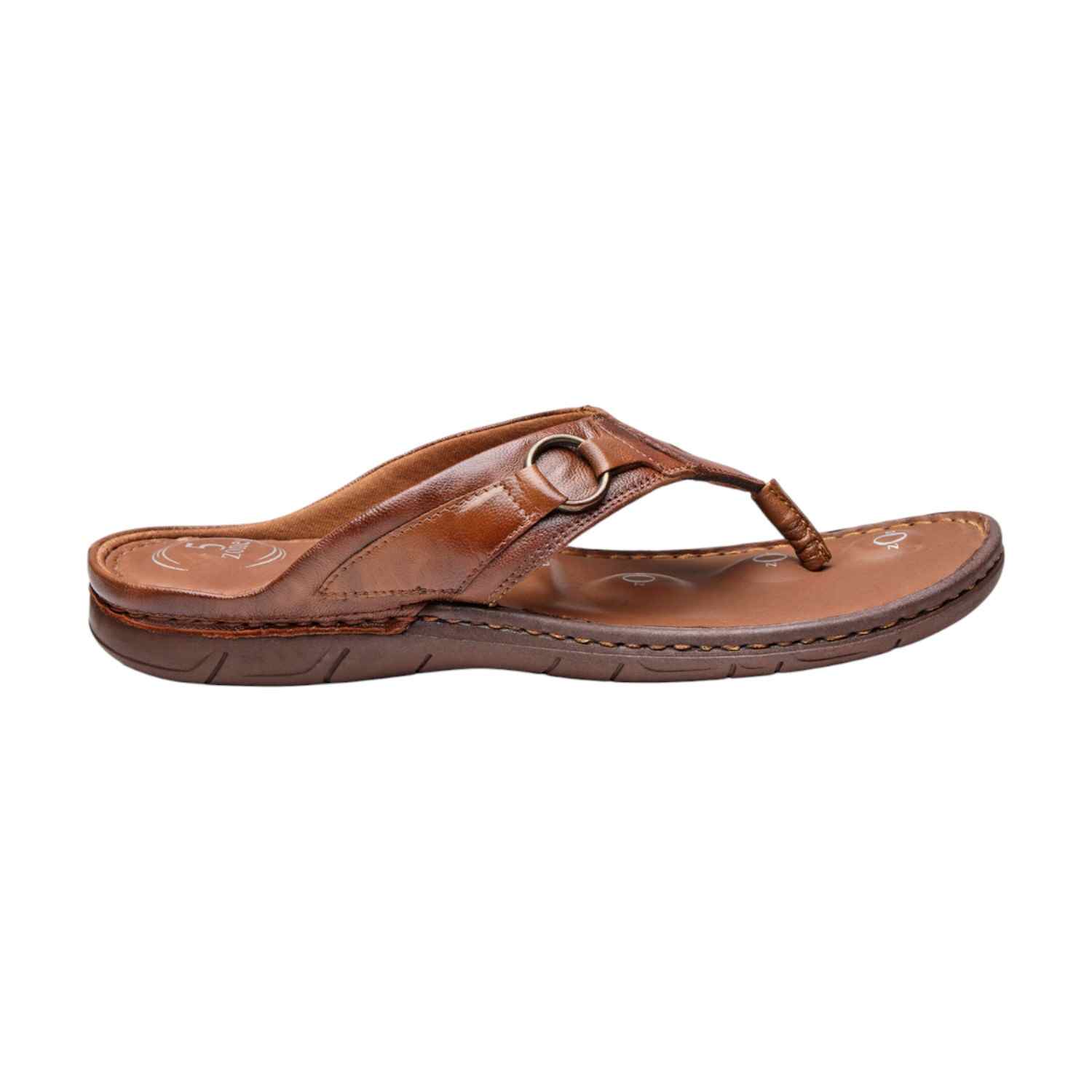 Men Tan Genuine Leather Toe-Ring Thong Sandals