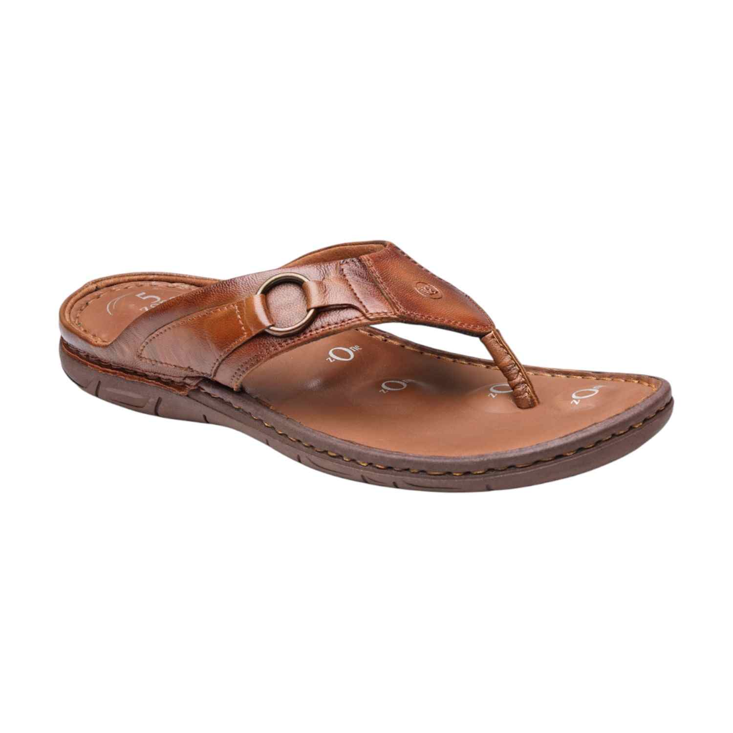 Men Tan Genuine Leather Toe-Ring Thong Sandals