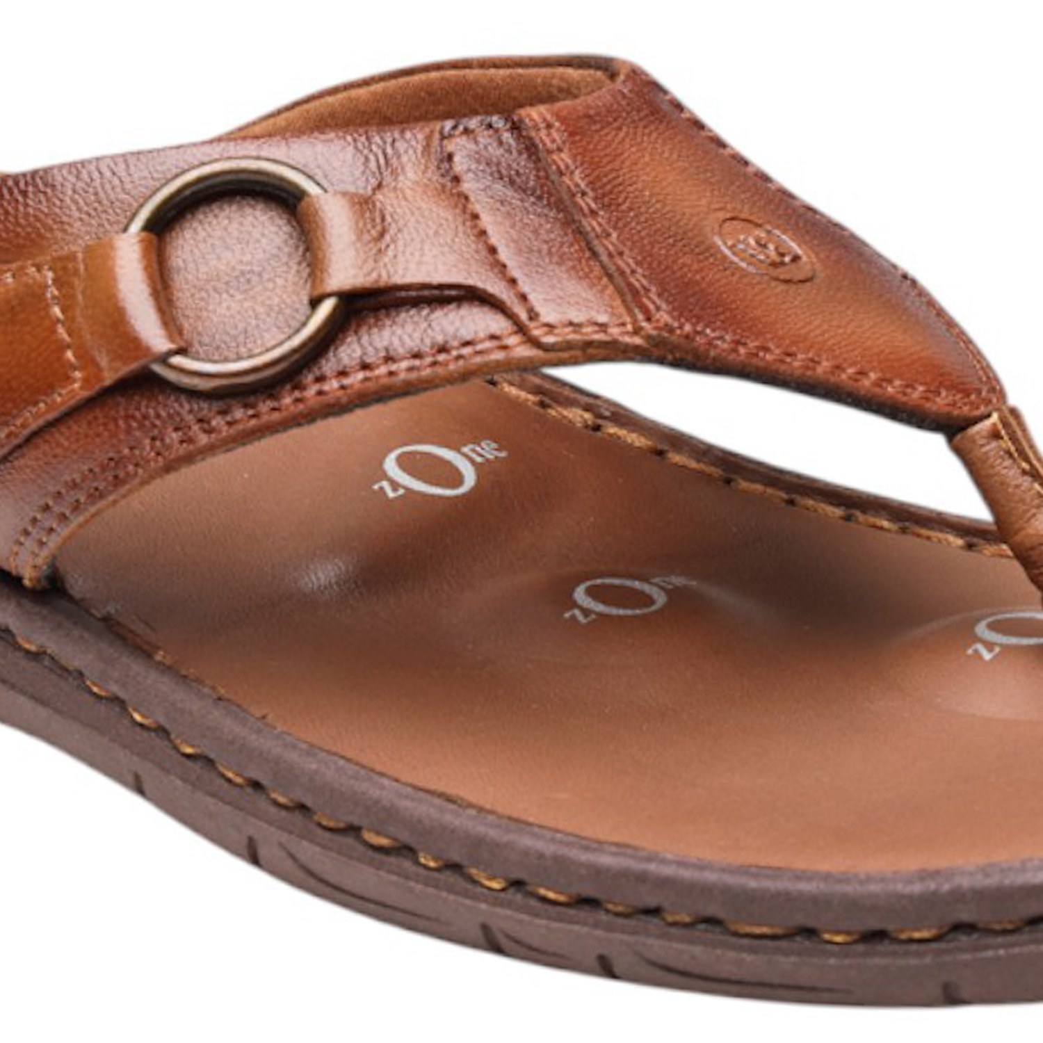 Men Tan Genuine Leather Toe-Ring Thong Sandals
