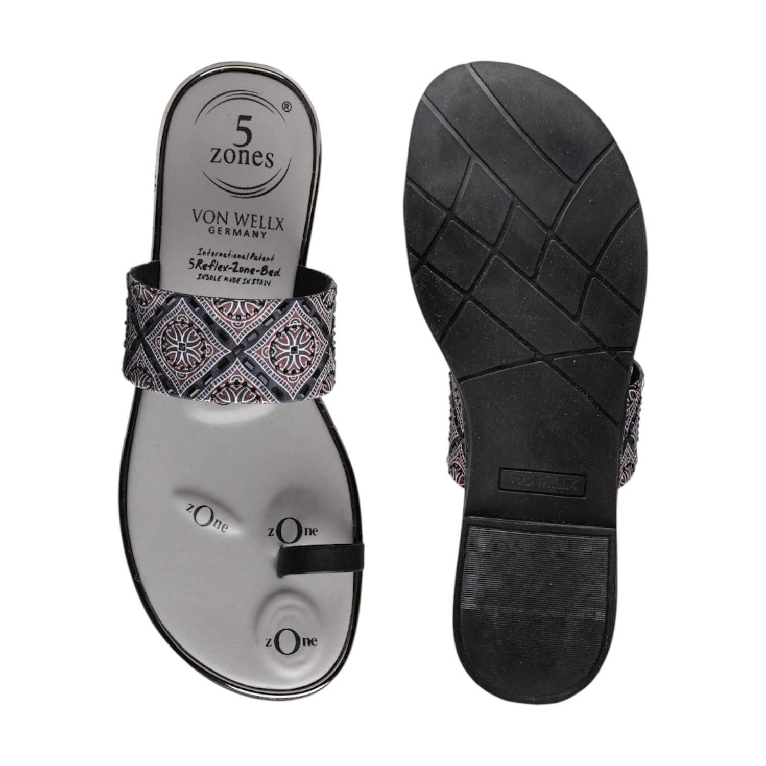 Women Black & Patterned Toe-Ring Flat Sandal