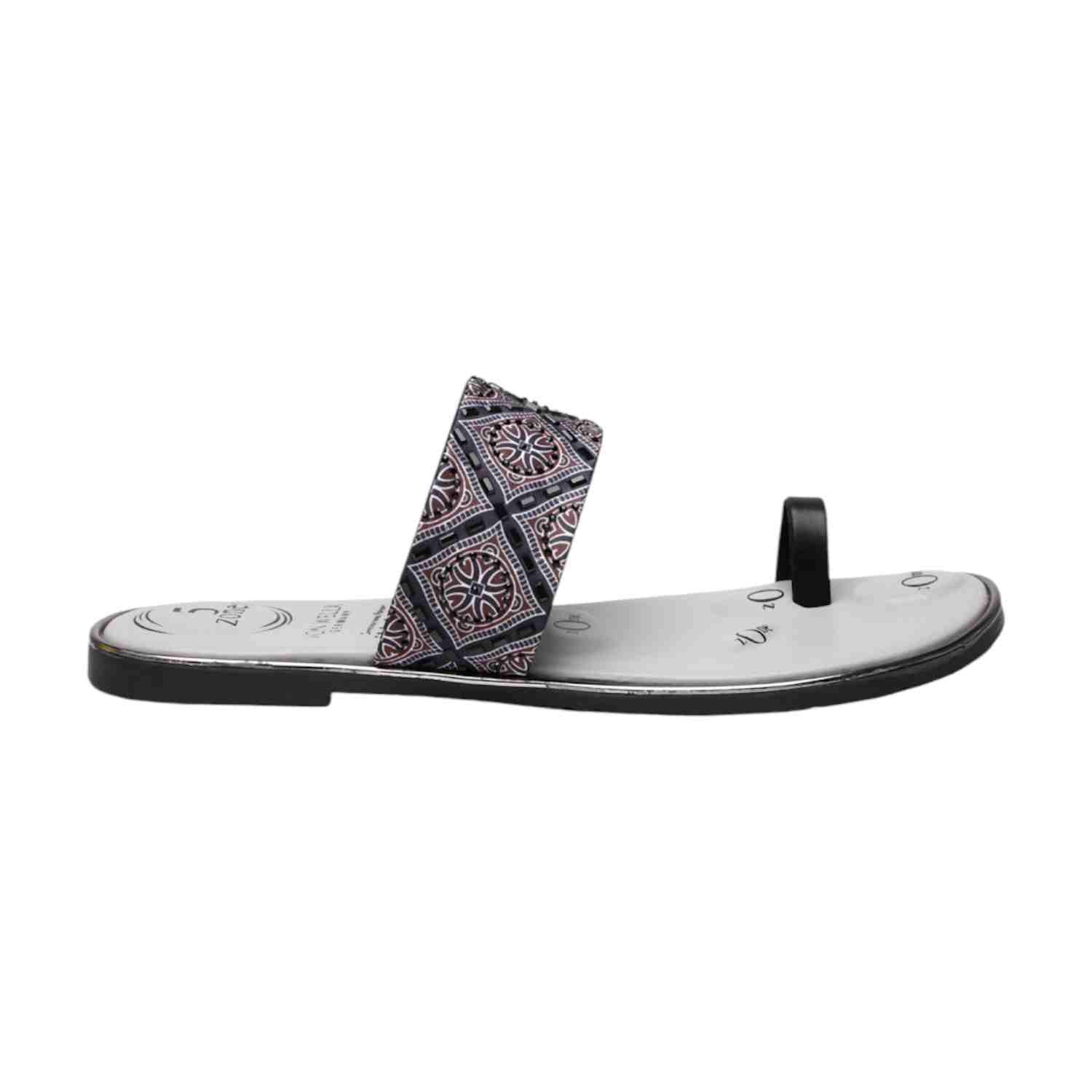 Women Black & Patterned Toe-Ring Flat Sandal