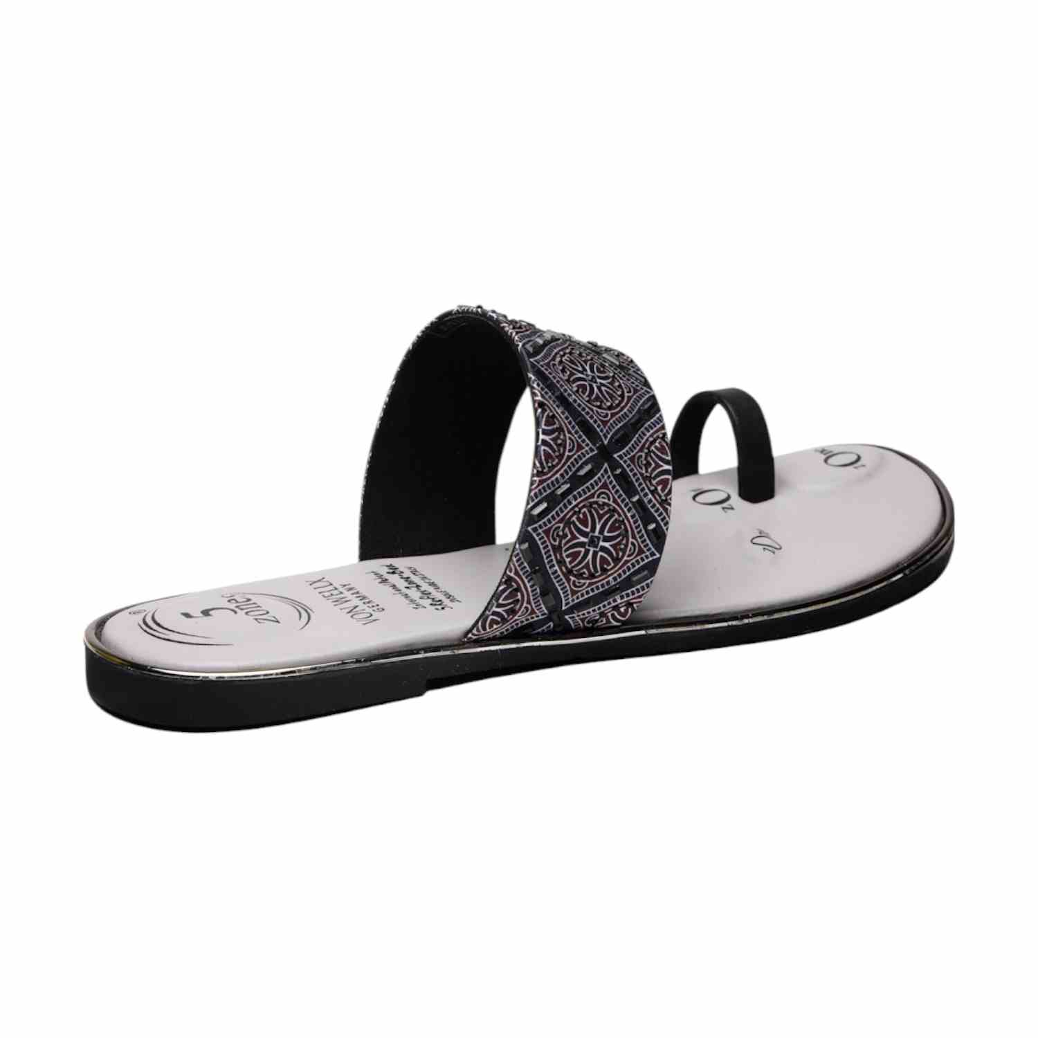Women Black & Patterned Toe-Ring Flat Sandal
