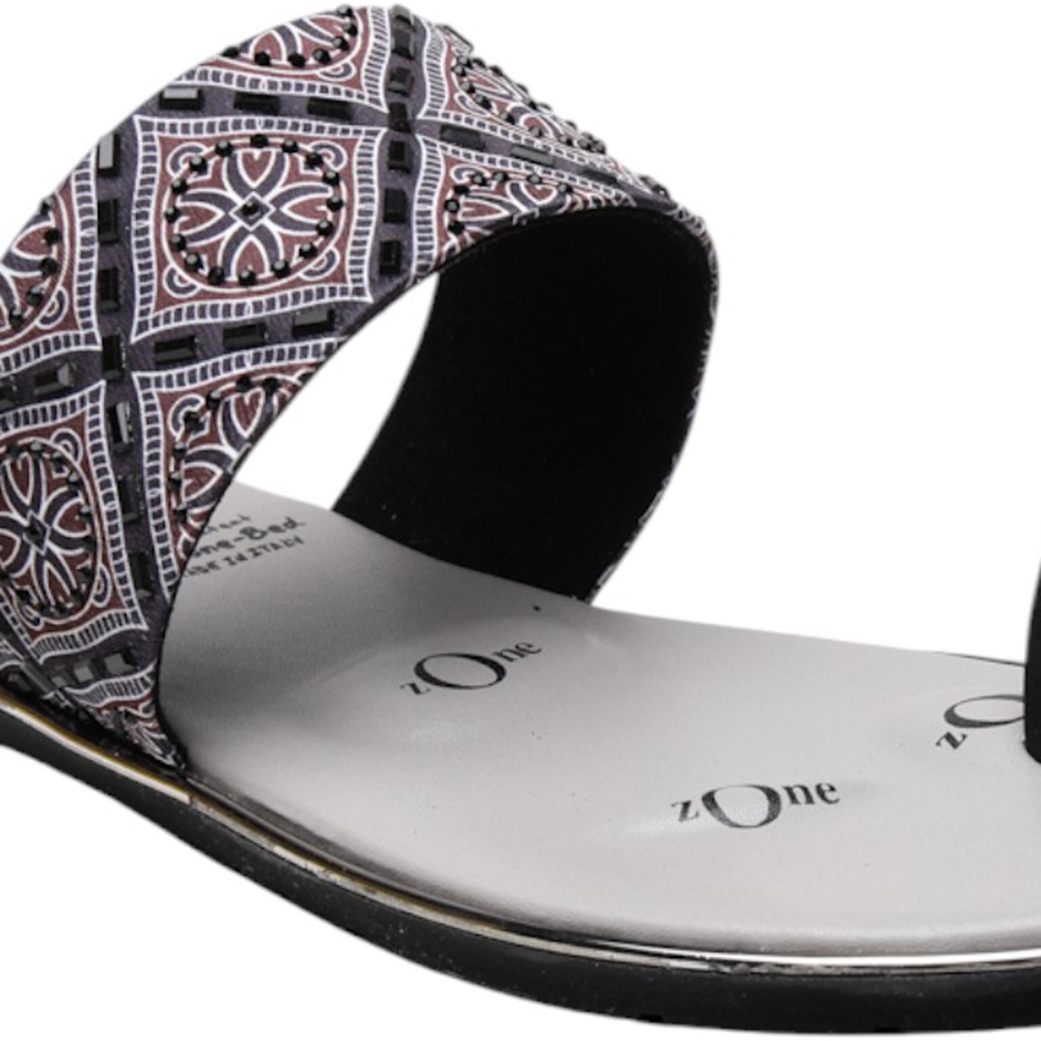 Women Black & Patterned Toe-Ring Flat Sandal
