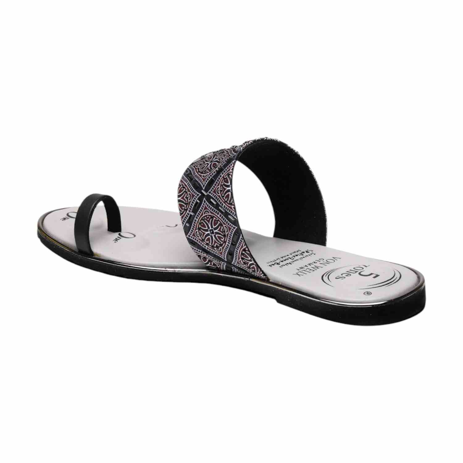 Women Black & Patterned Toe-Ring Flat Sandal