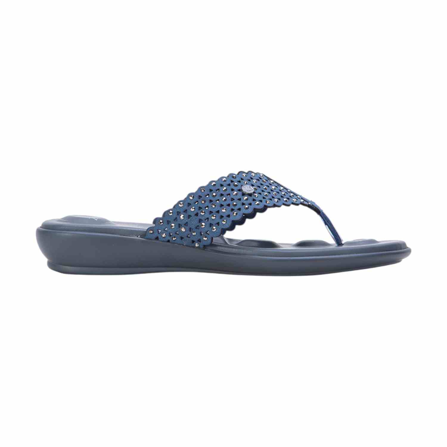 Women Blue Embellished & Perforated Toe-Ring Sandals
