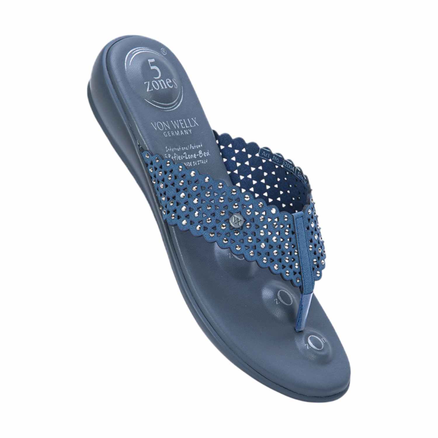 Women Blue Embellished & Perforated Toe-Ring Sandals