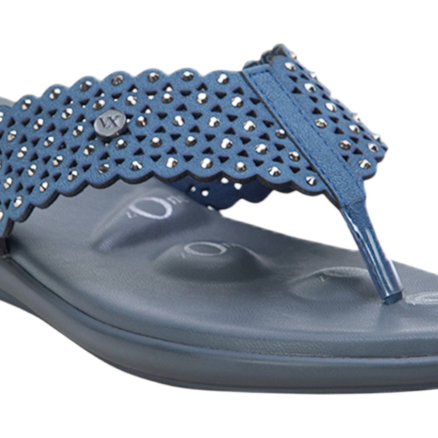 Women Blue Embellished & Perforated Toe-Ring Sandals