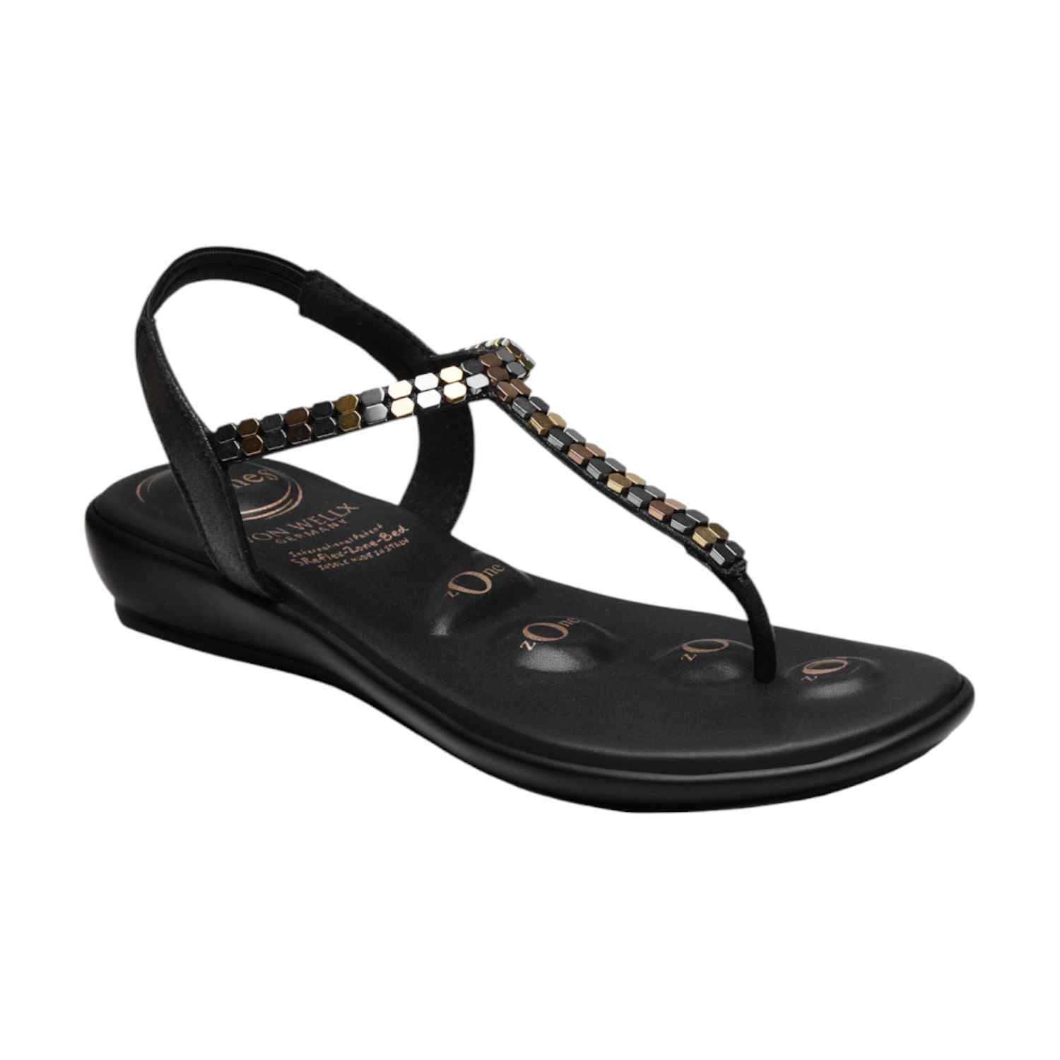 Women Black Multi-Color Beaded T-Strap Thong Sandals