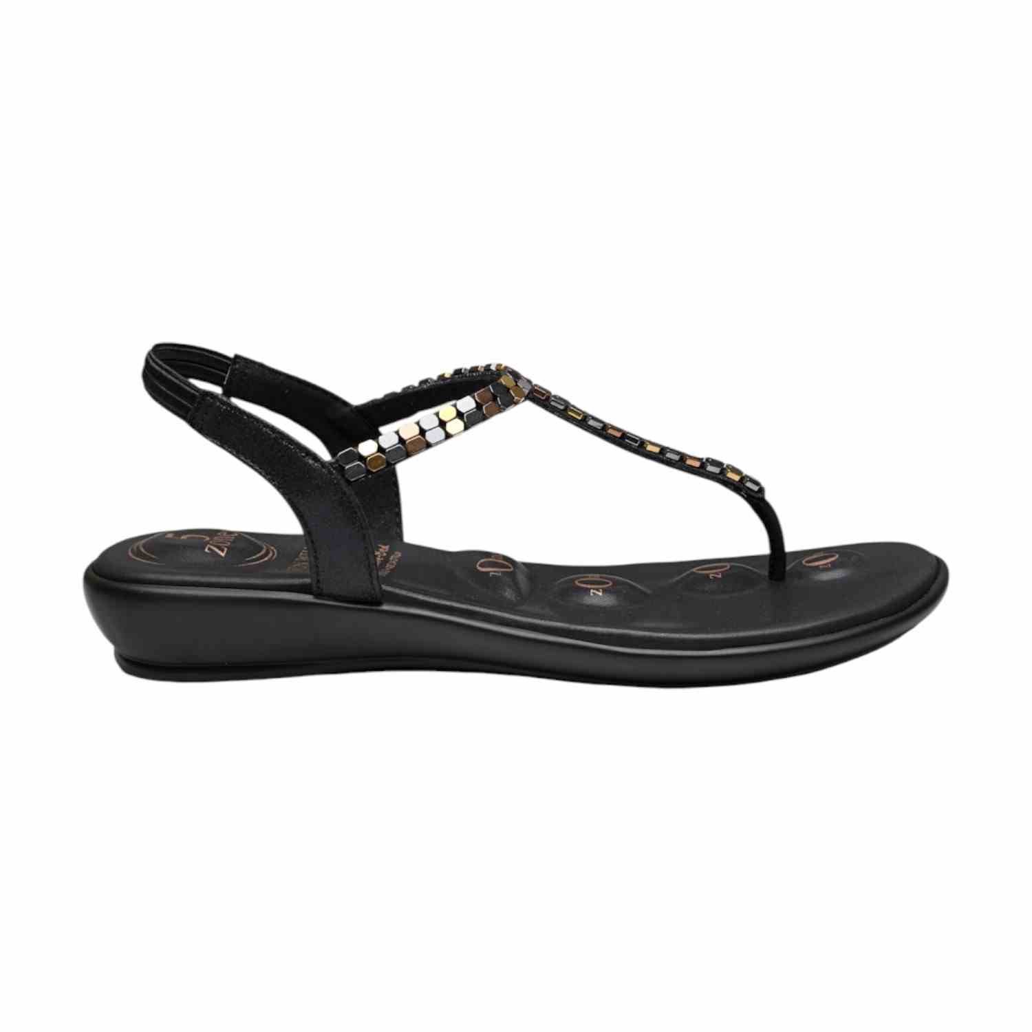 Women Black Multi-Color Beaded T-Strap Thong Sandals