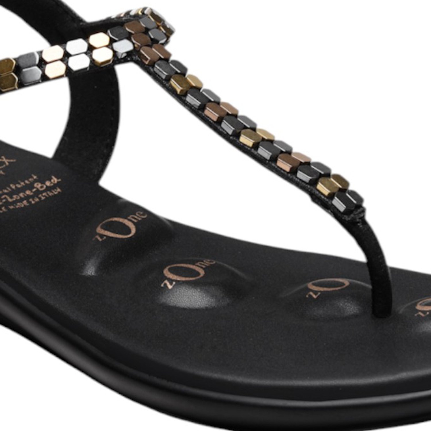 Women Black Multi-Color Beaded T-Strap Thong Sandals