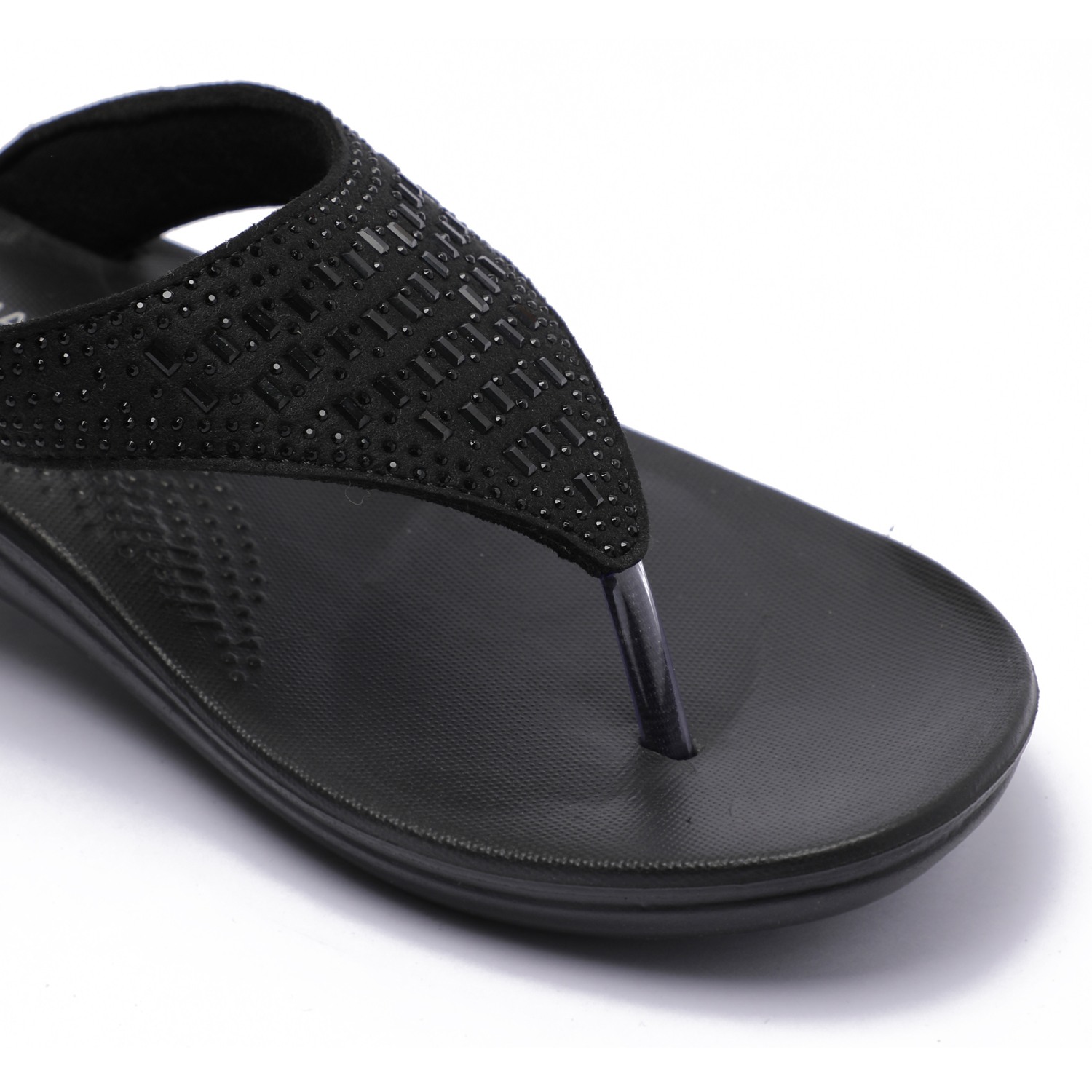 Embellished Casual Black Flip Flops for Women
