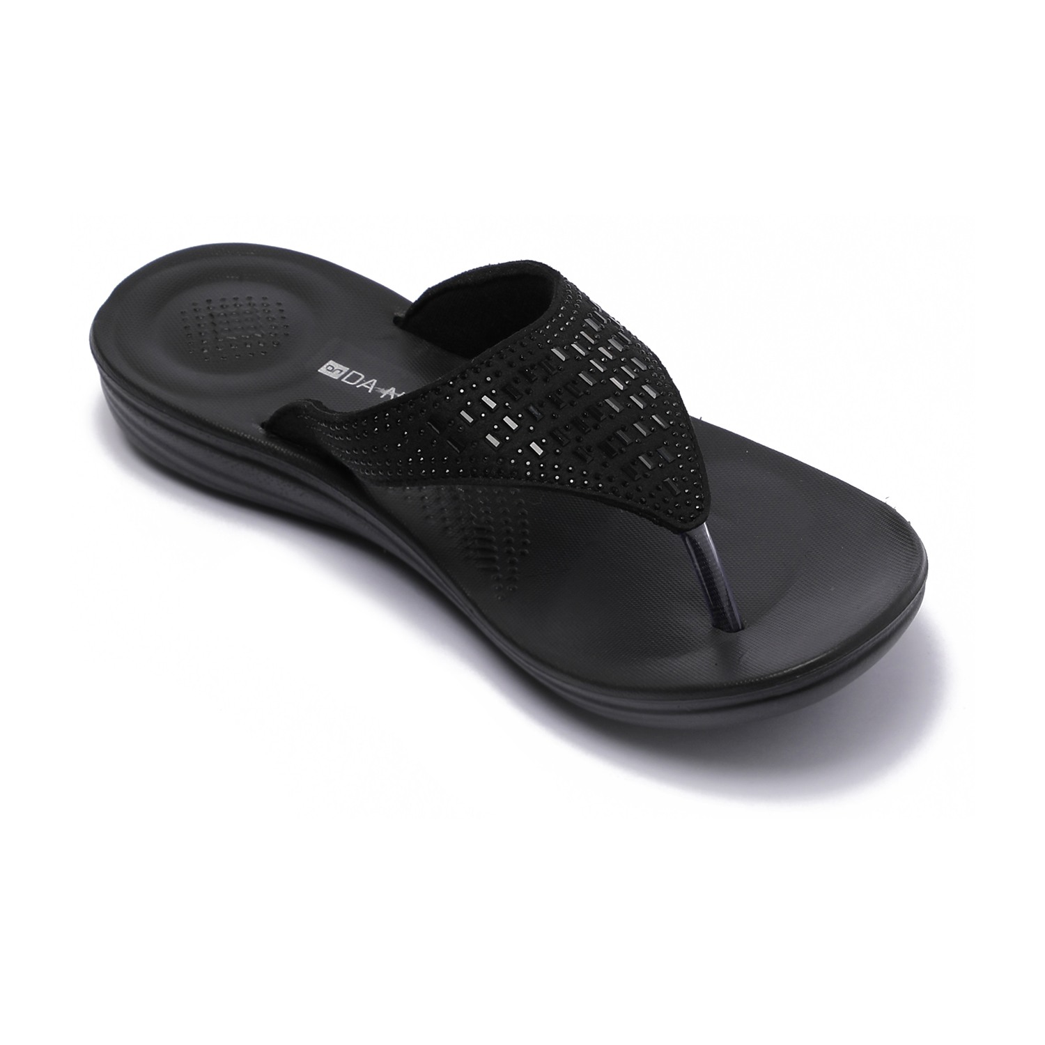 Embellished Casual Black Flip Flops for Women