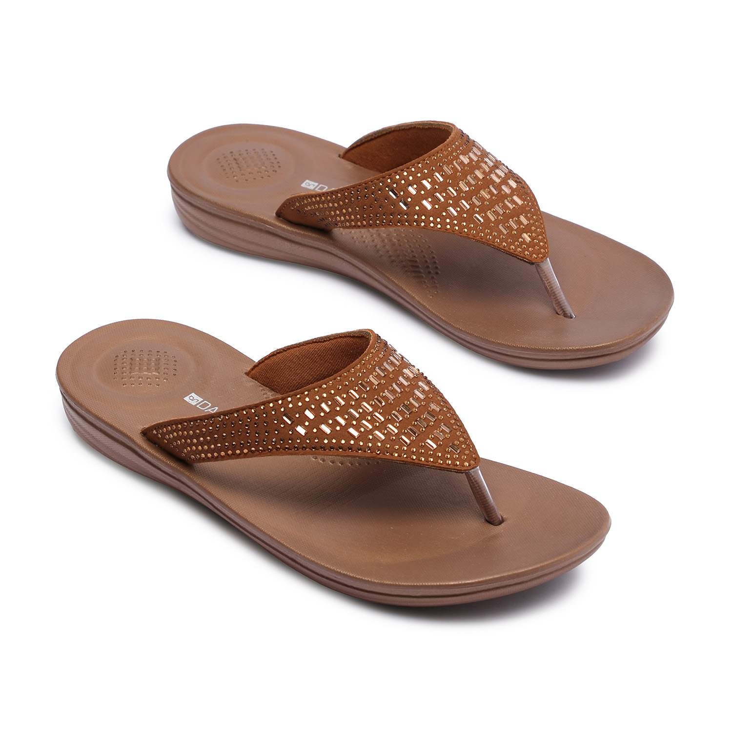 Stylish Bronze Embellished Women Flip-Flops