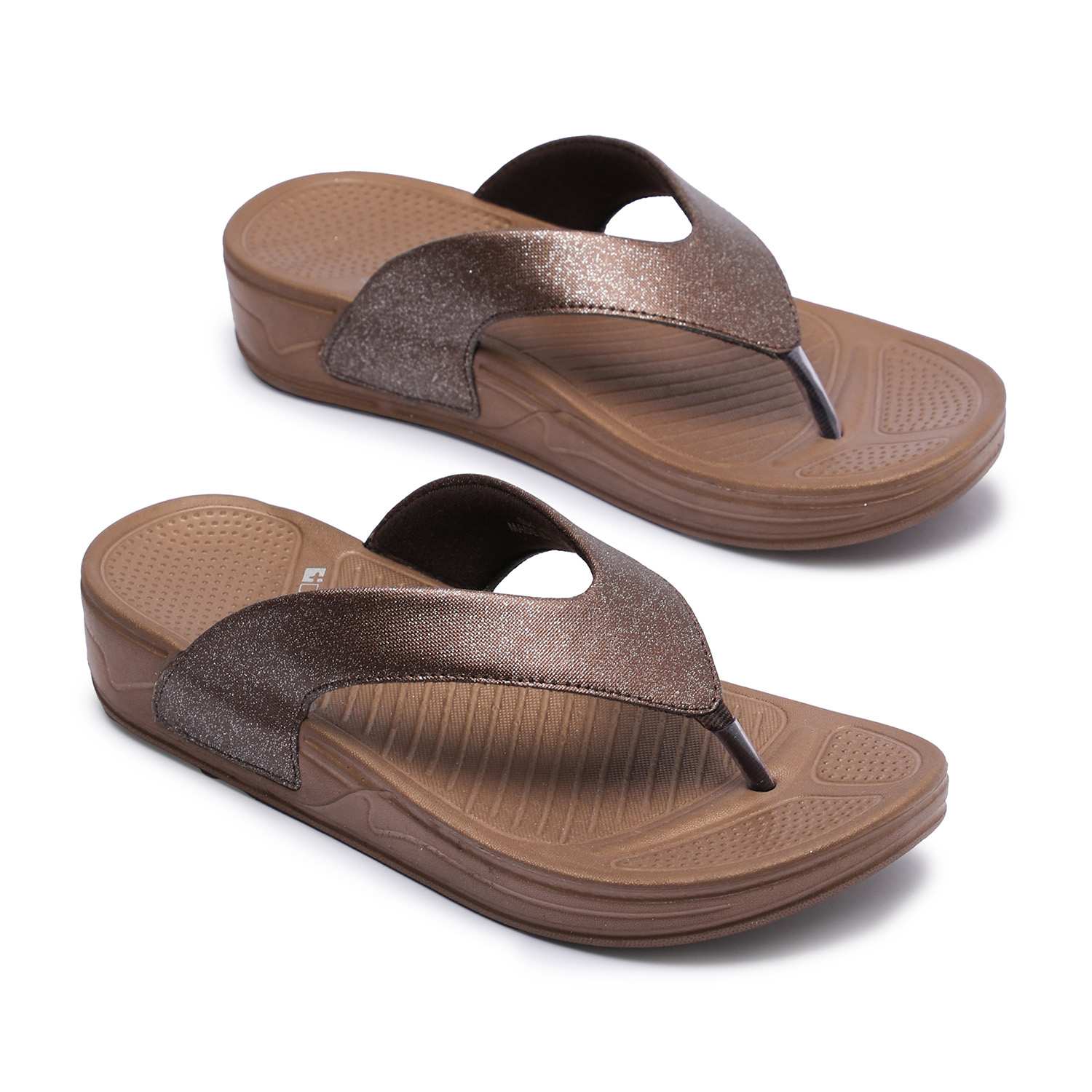 Elegant Brown Glitter Finish Women Comfort Flip-Flops