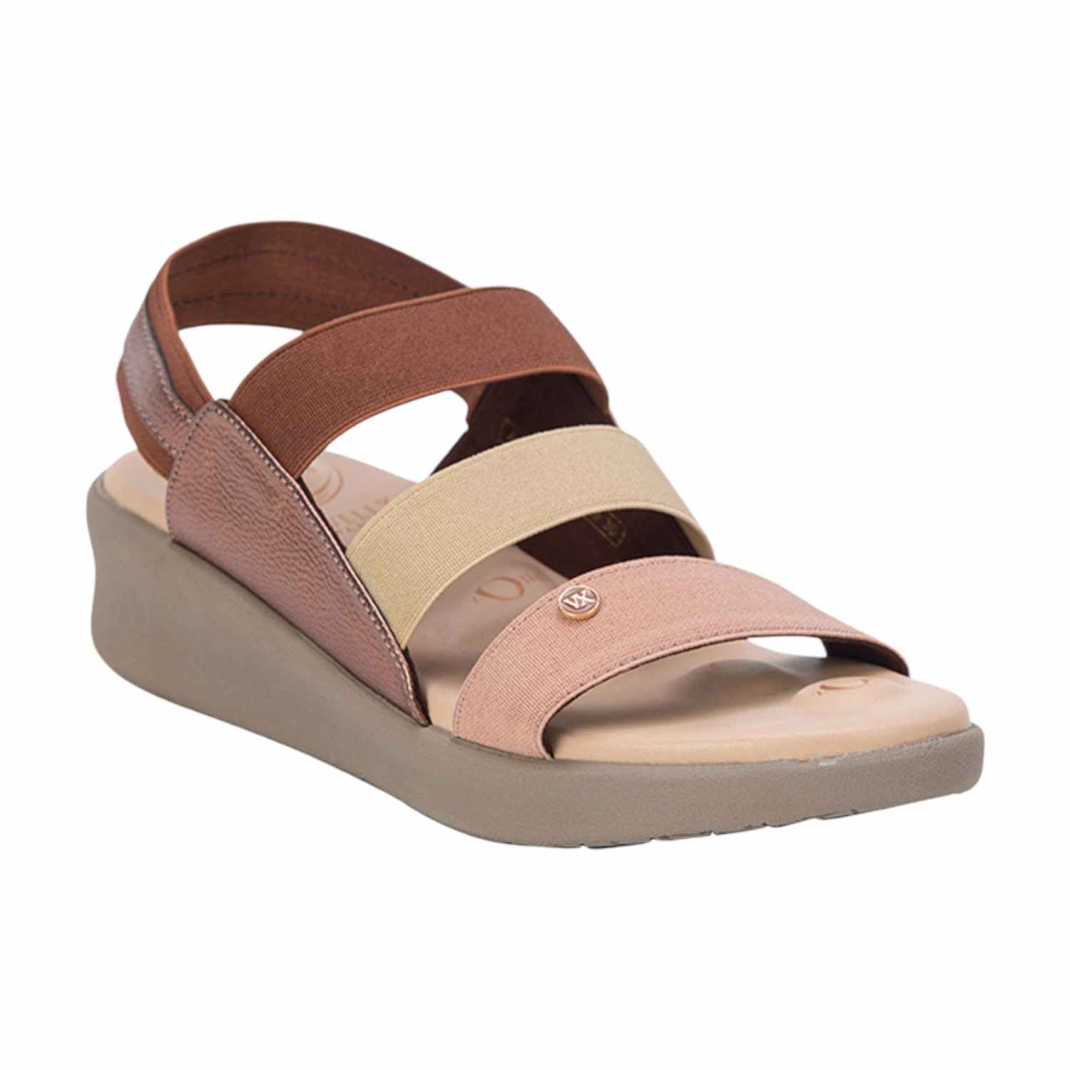 Women Multi-Tone Brown Elastic Strap Comfort Sandals