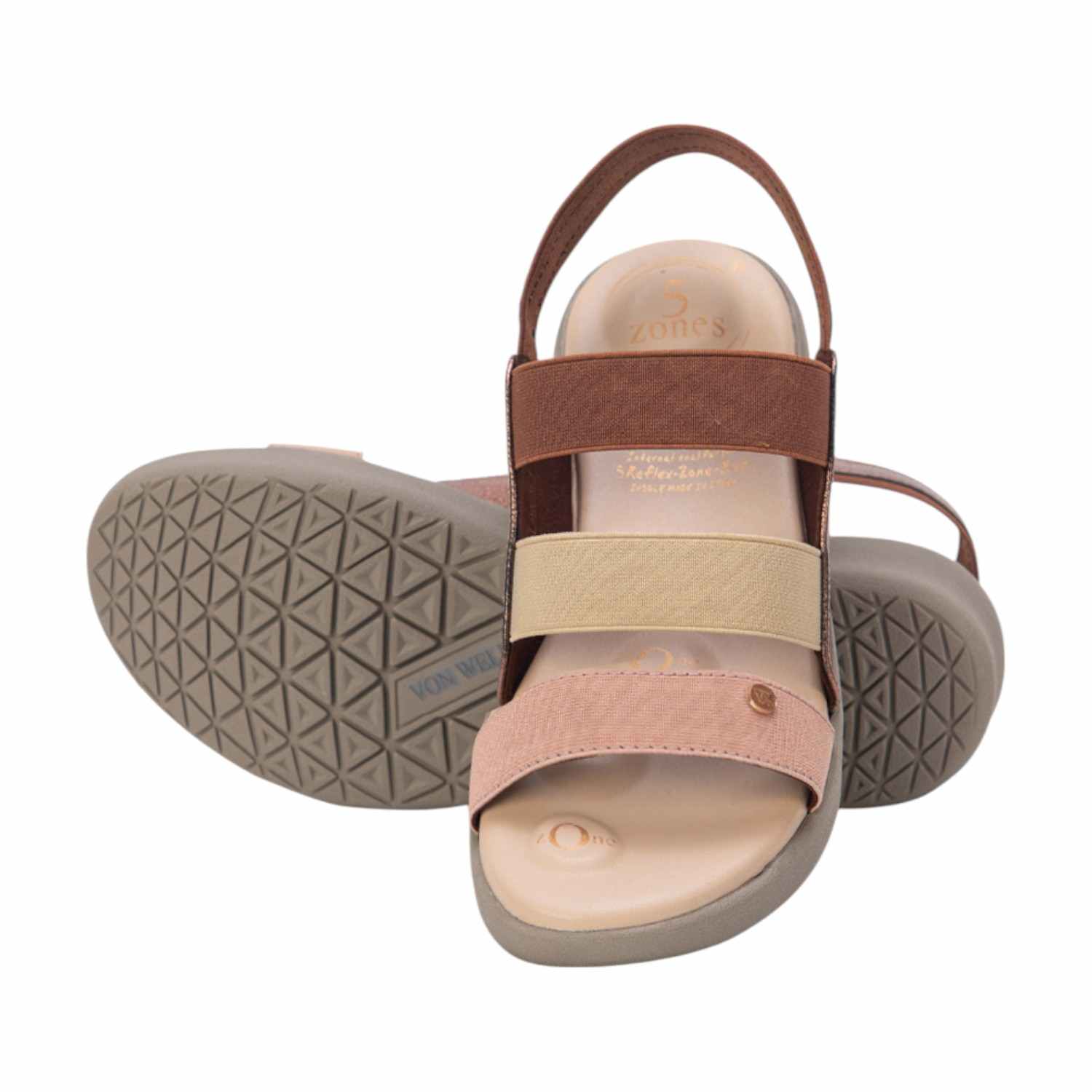 Women Multi-Tone Brown Elastic Strap Comfort Sandals