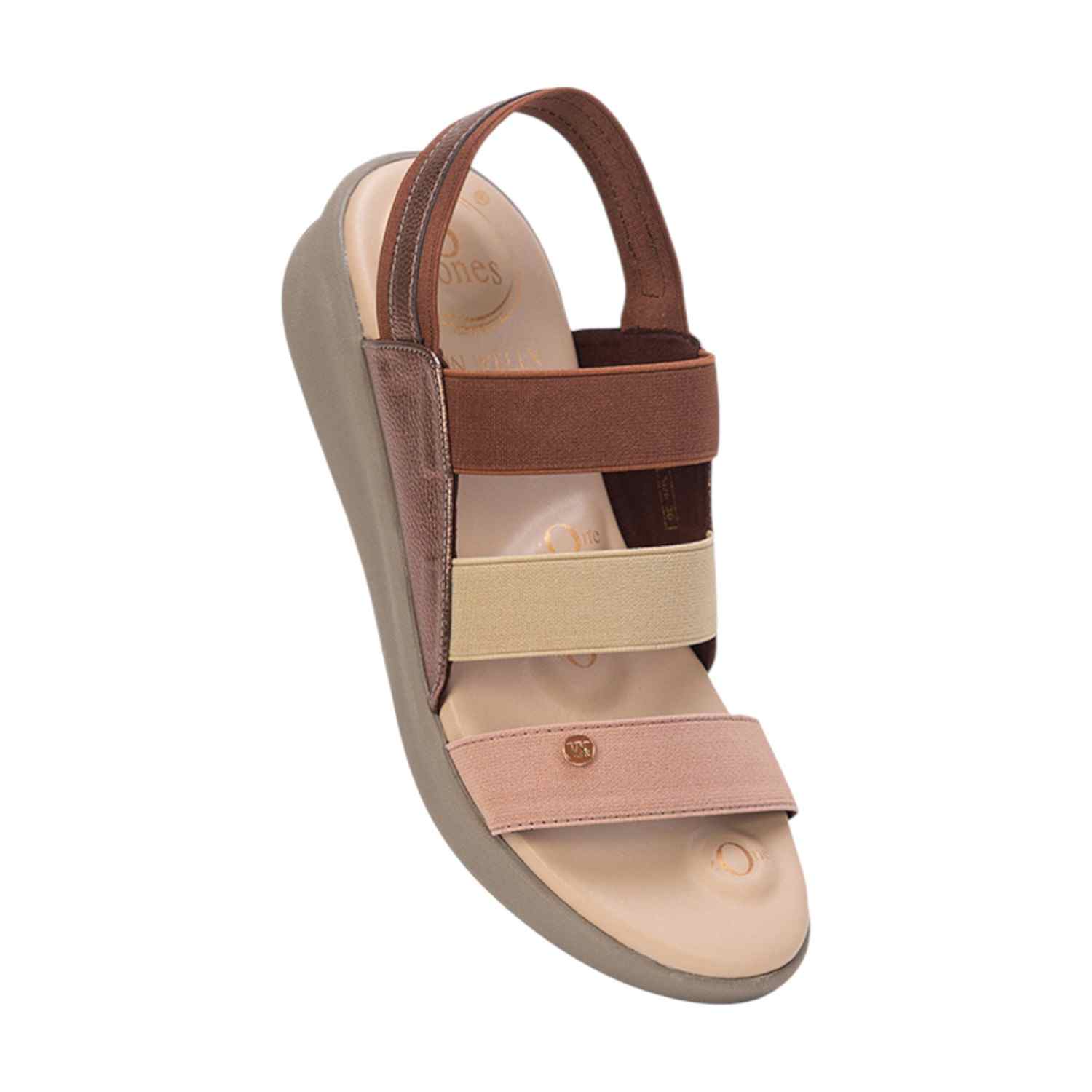 Women Multi-Tone Brown Elastic Strap Comfort Sandals