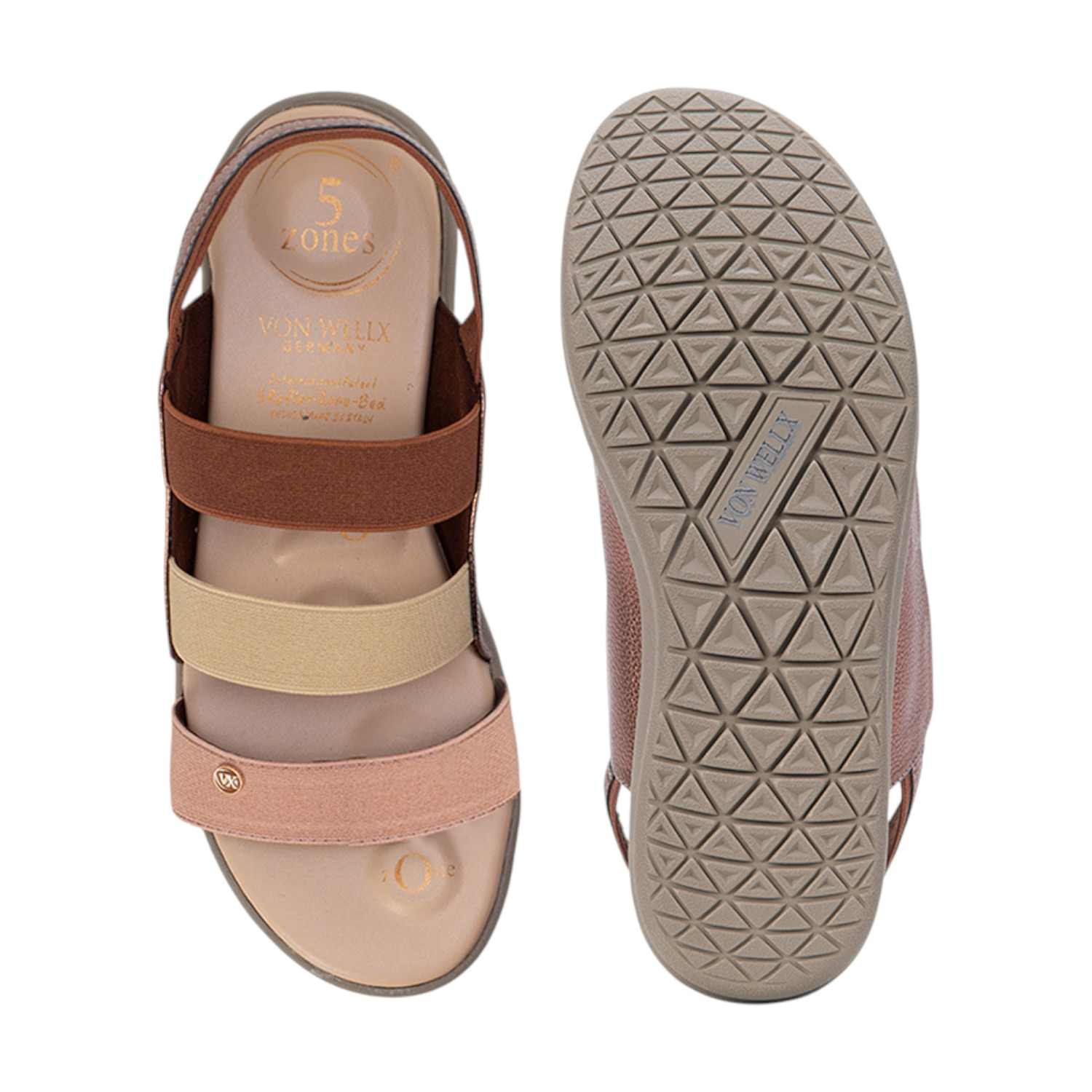 Women Multi-Tone Brown Elastic Strap Comfort Sandals