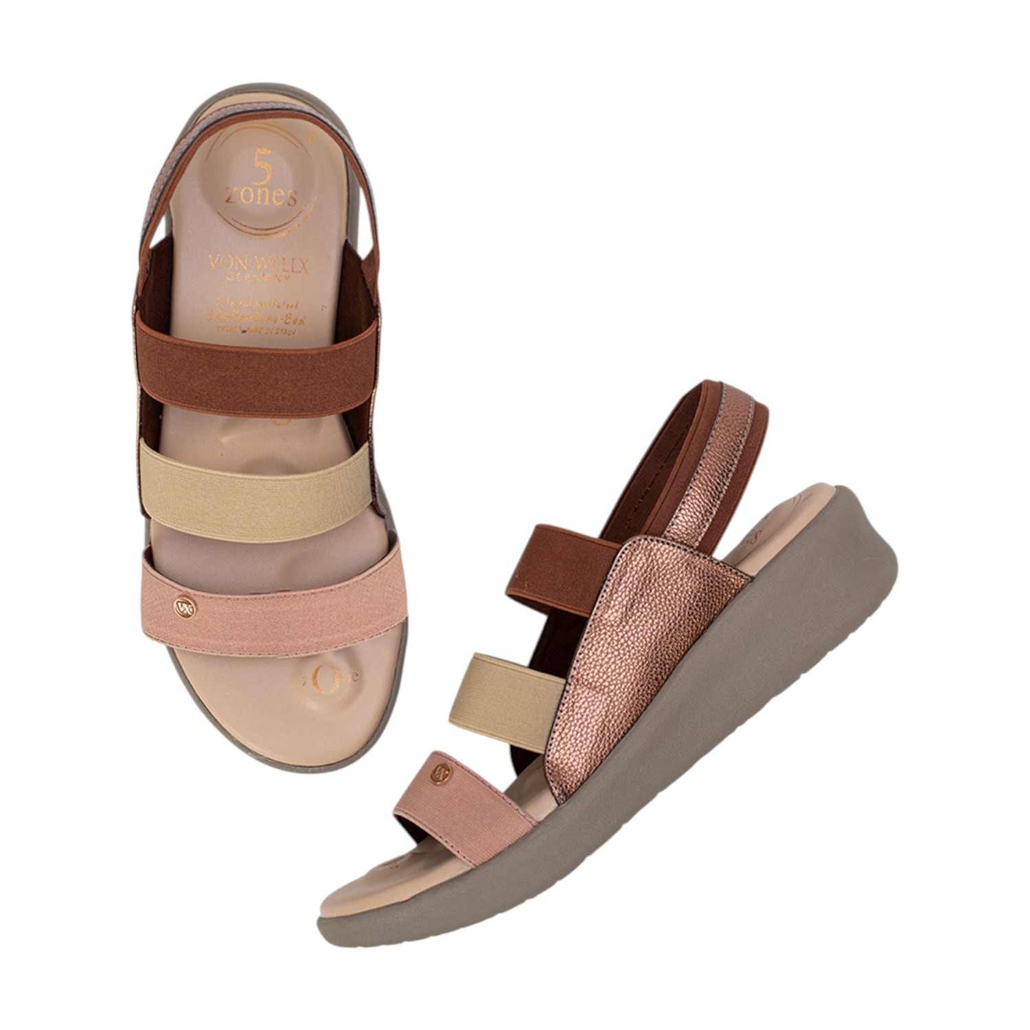 Women Multi-Tone Brown Elastic Strap Comfort Sandals