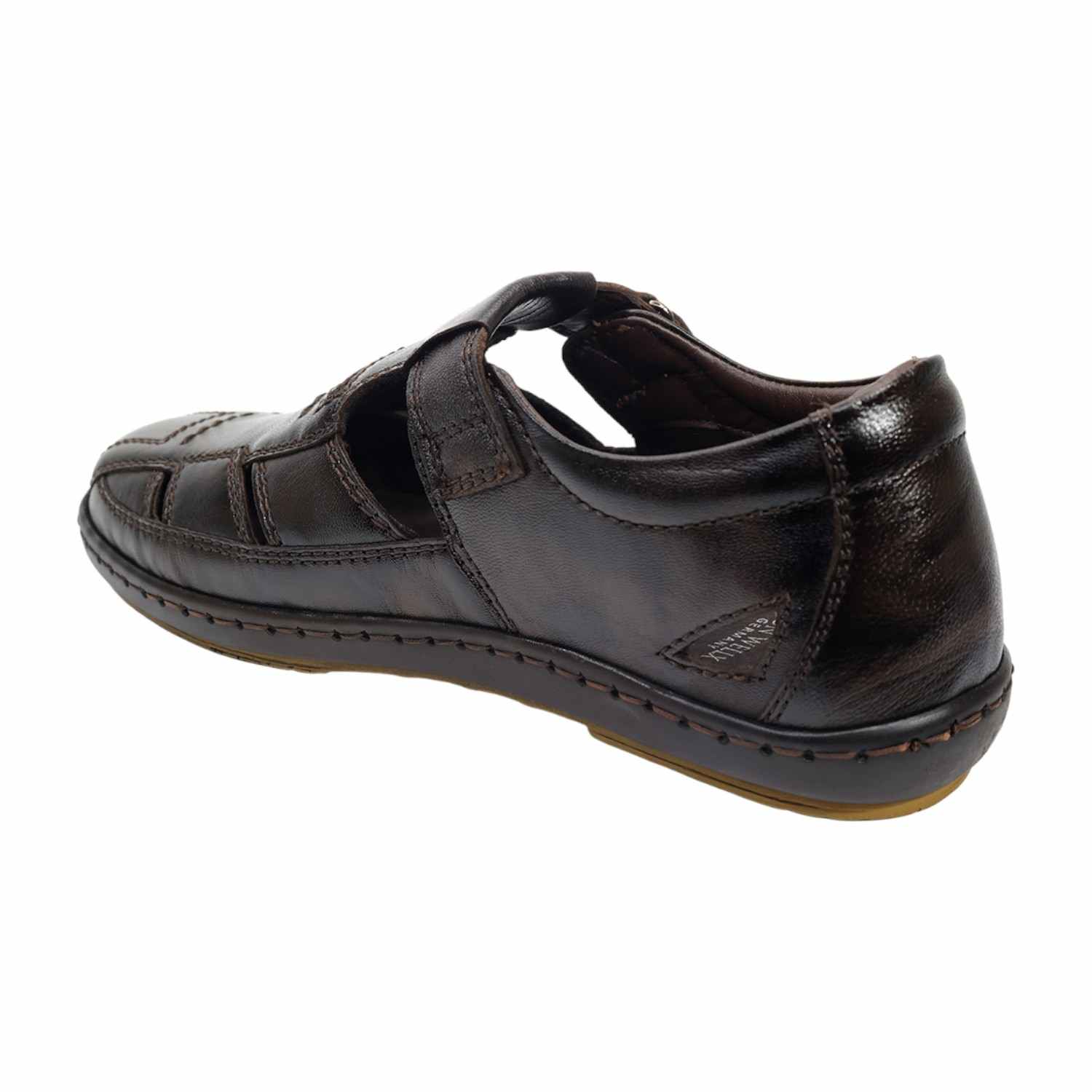 Men Burnished Dark Brown Leather Closed-Toe Fisherman Sandal