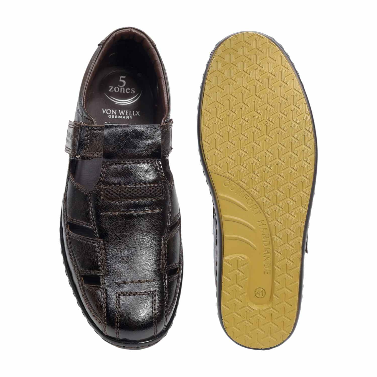 Men Burnished Dark Brown Leather Closed-Toe Fisherman Sandal